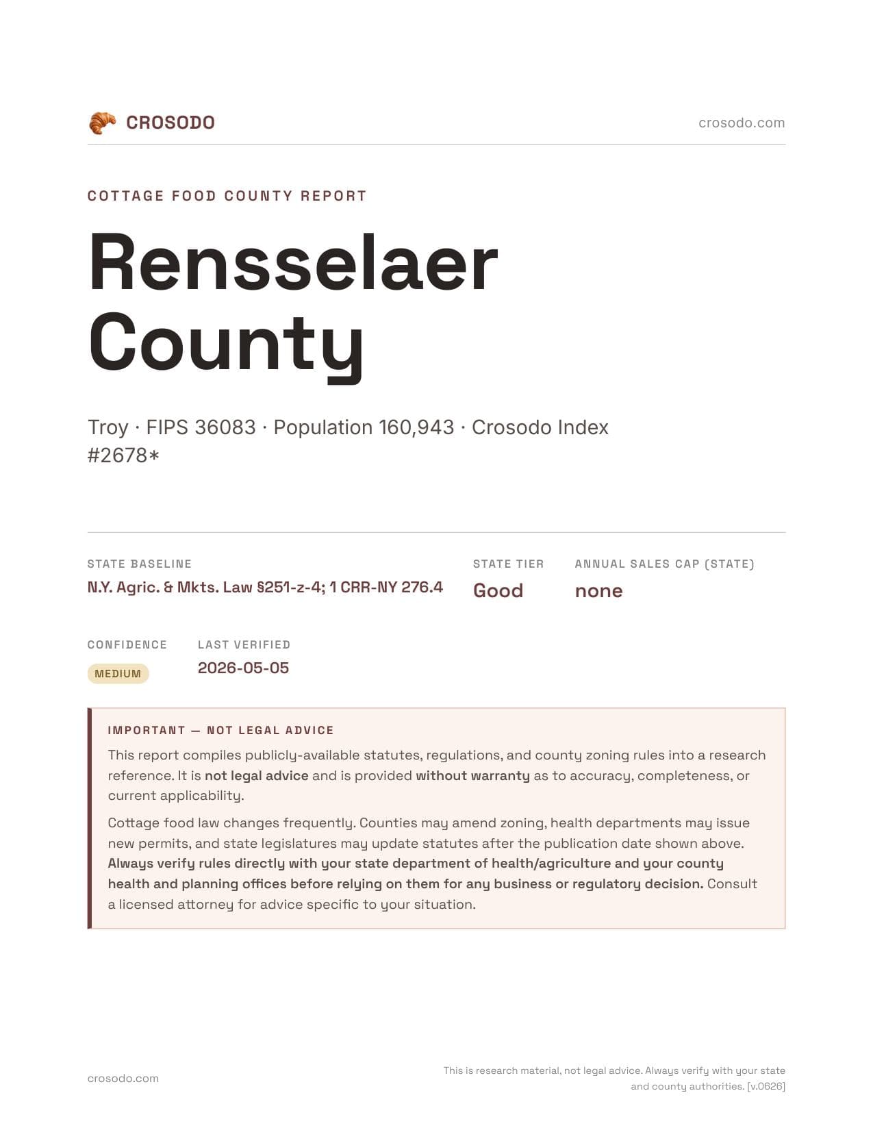 Cover of Rensselaer County county cottage food report