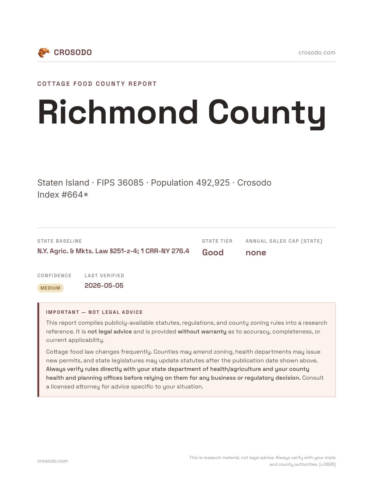 Cover of Richmond County county cottage food report