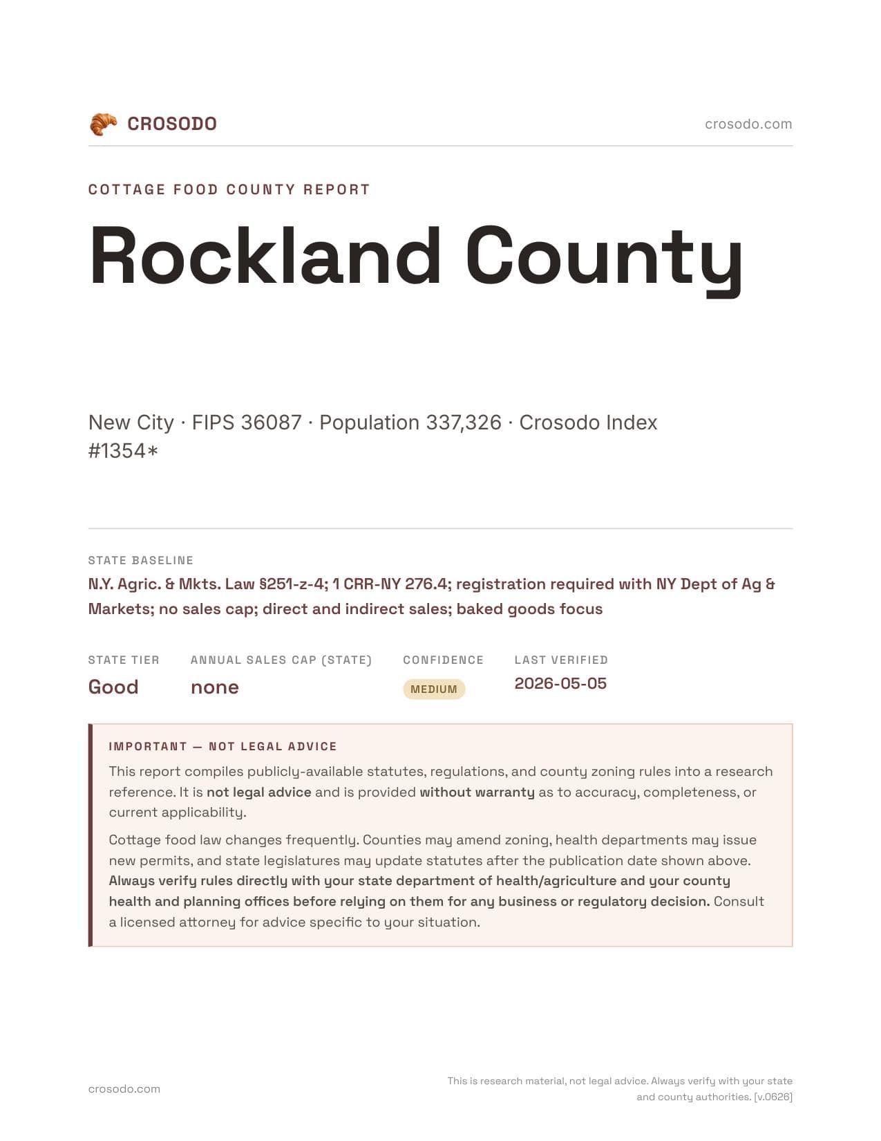Cover of Rockland County county cottage food report