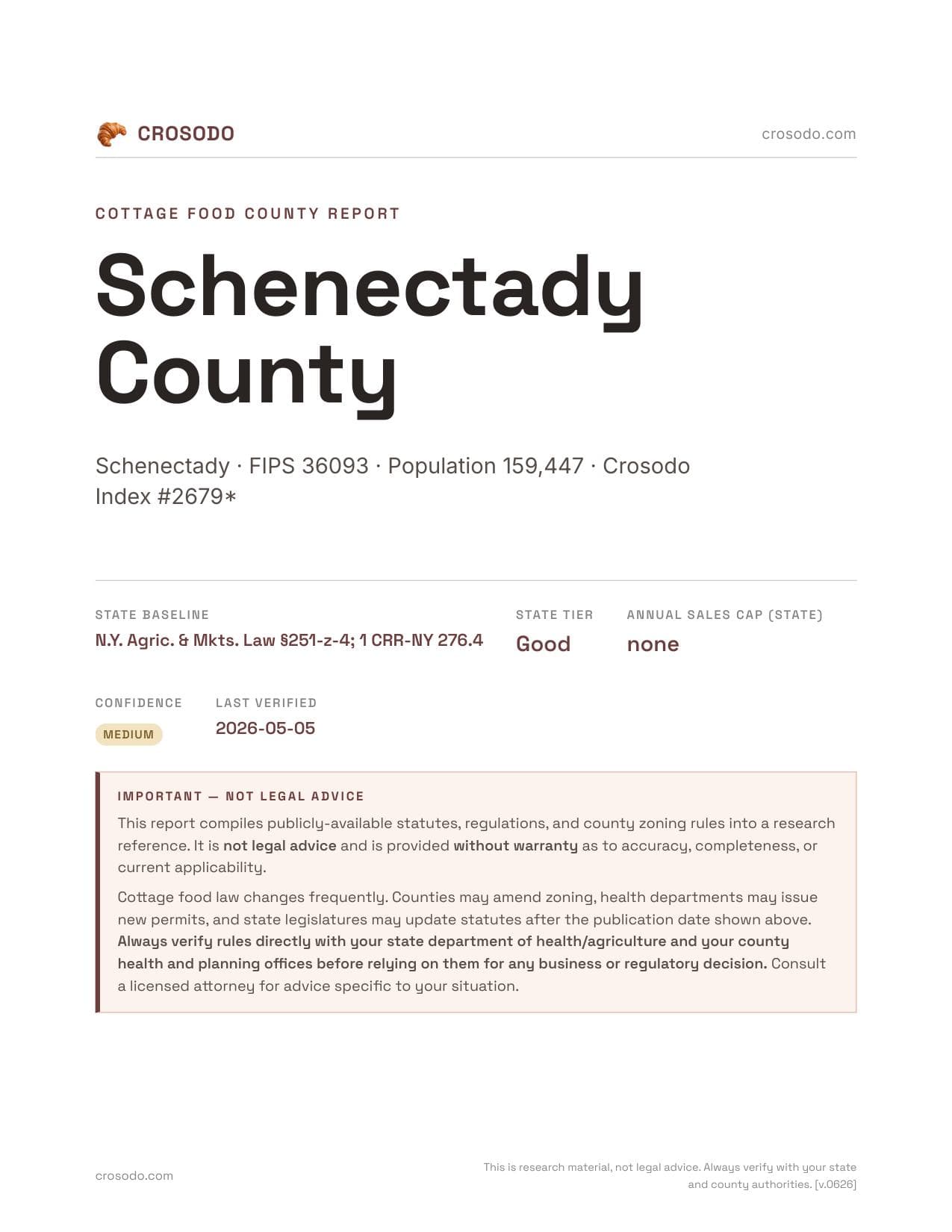 Cover of Schenectady County county cottage food report