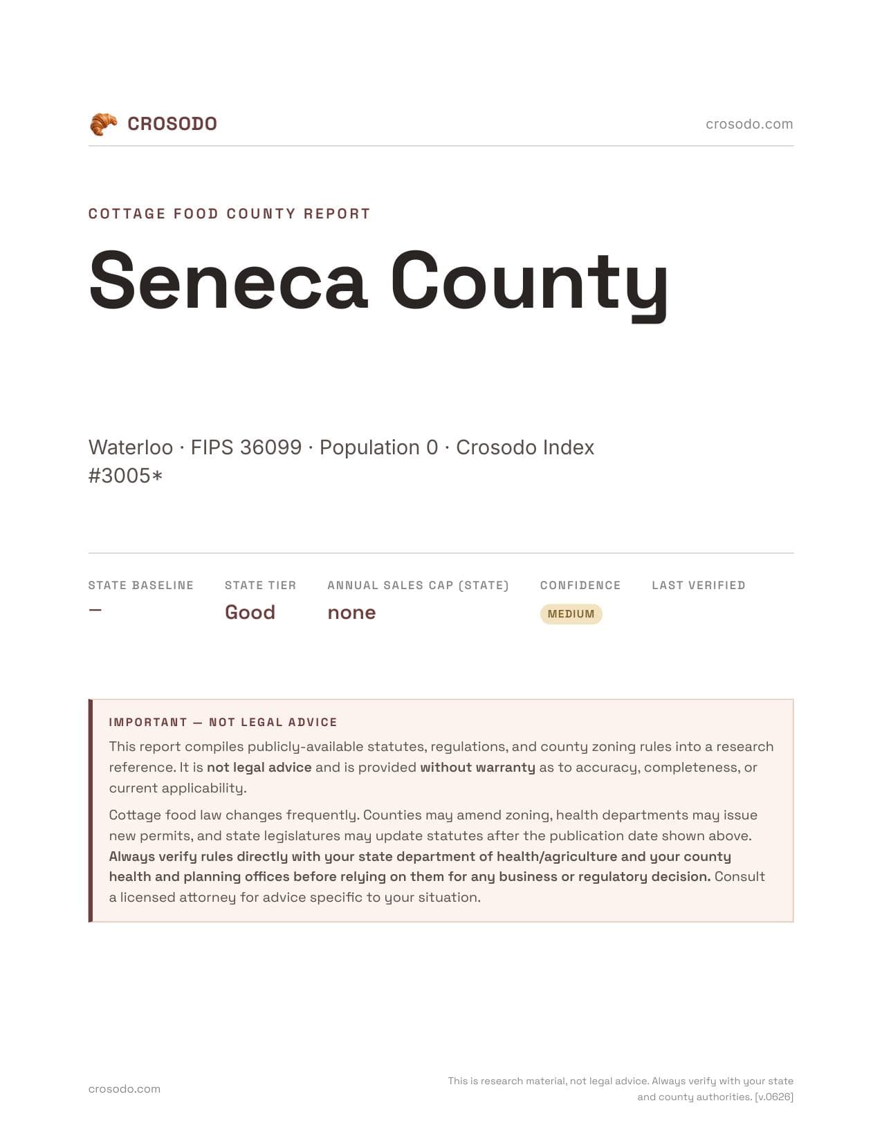 Cover of Seneca County county cottage food report