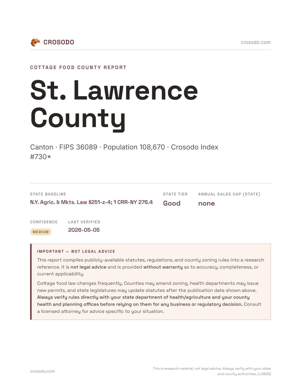 Cover of St. Lawrence County county cottage food report