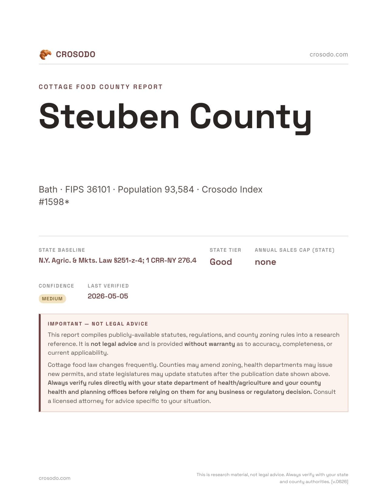 Cover of Steuben County county cottage food report