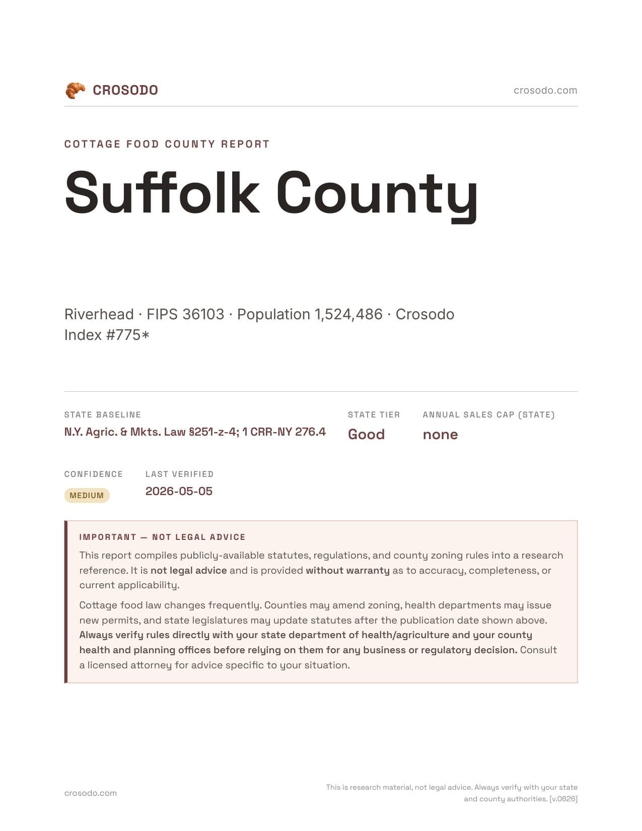 Cover of Suffolk County county cottage food report