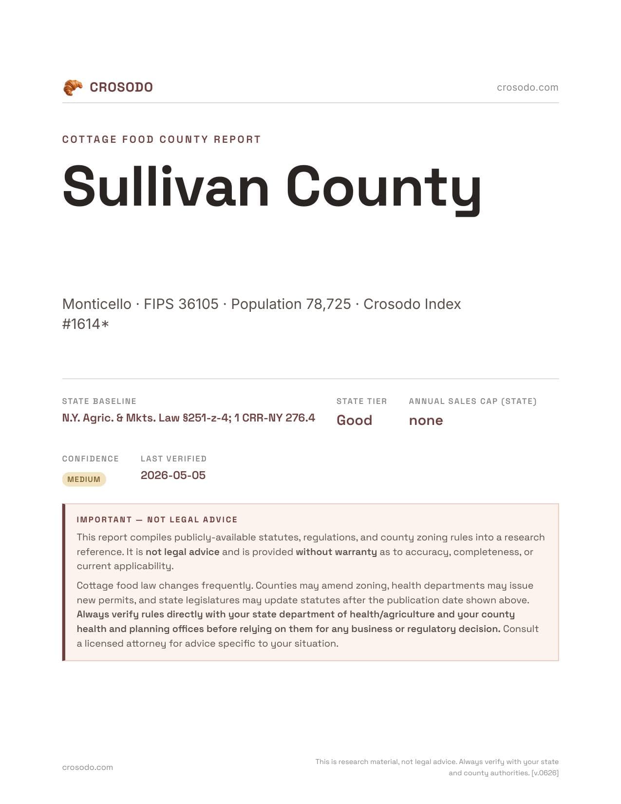Cover of Sullivan County county cottage food report
