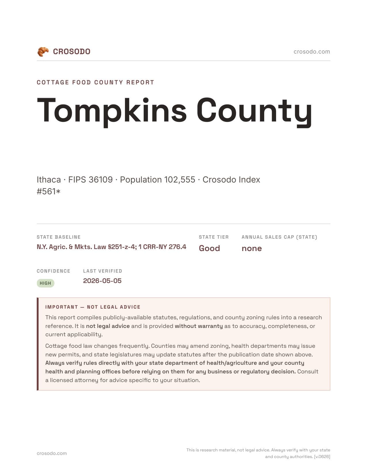 Cover of Tompkins County county cottage food report
