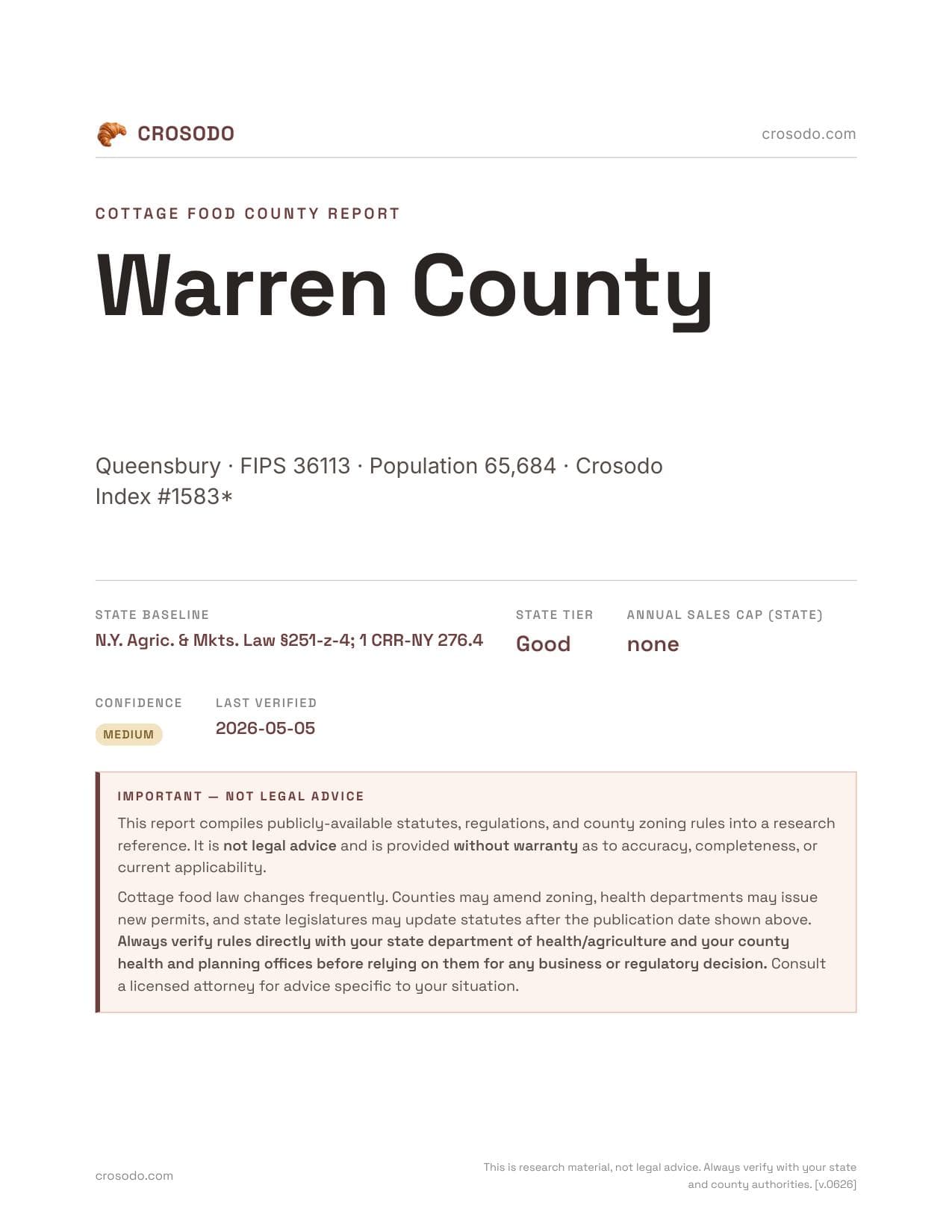 Cover of Warren County county cottage food report
