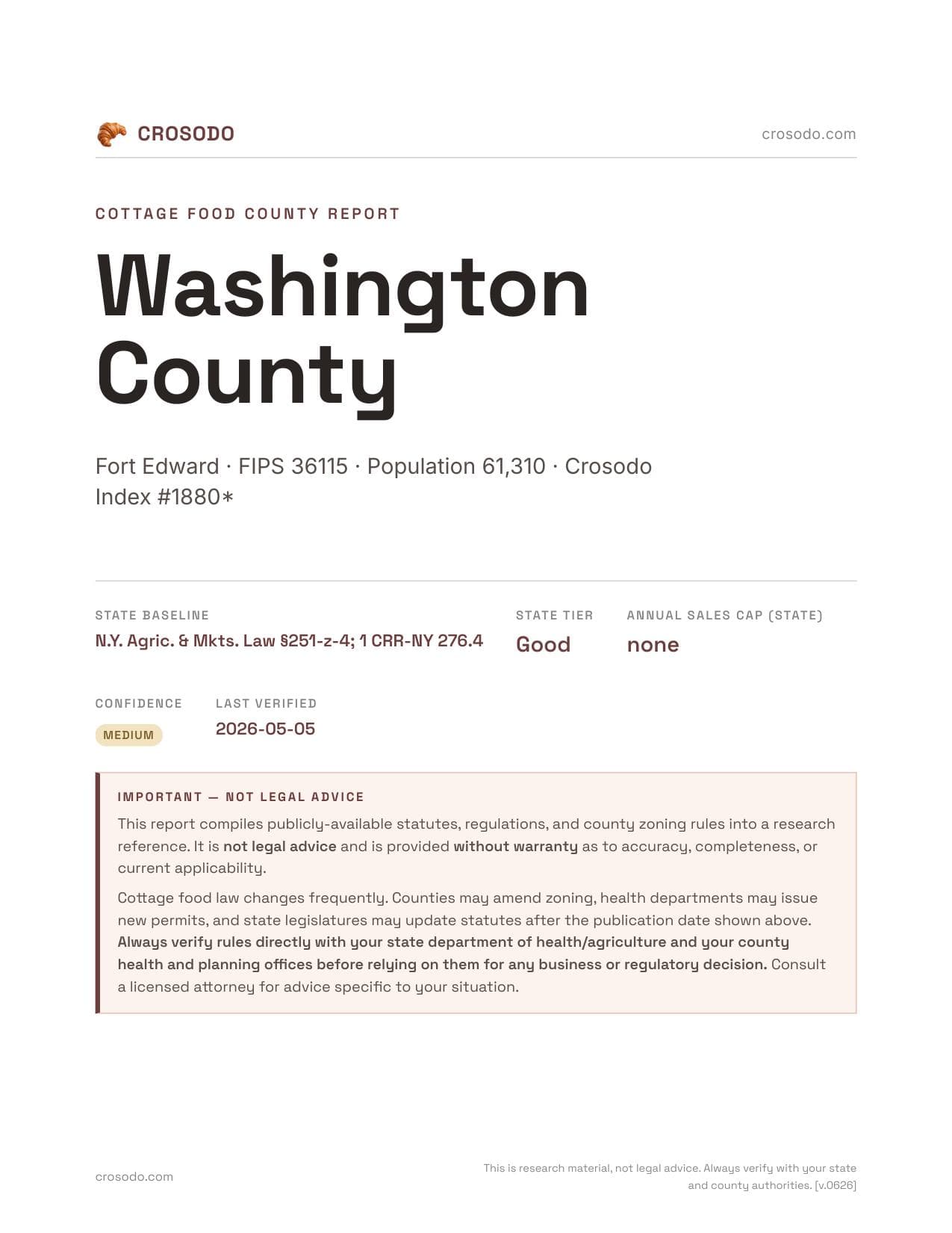 Cover of Washington County county cottage food report