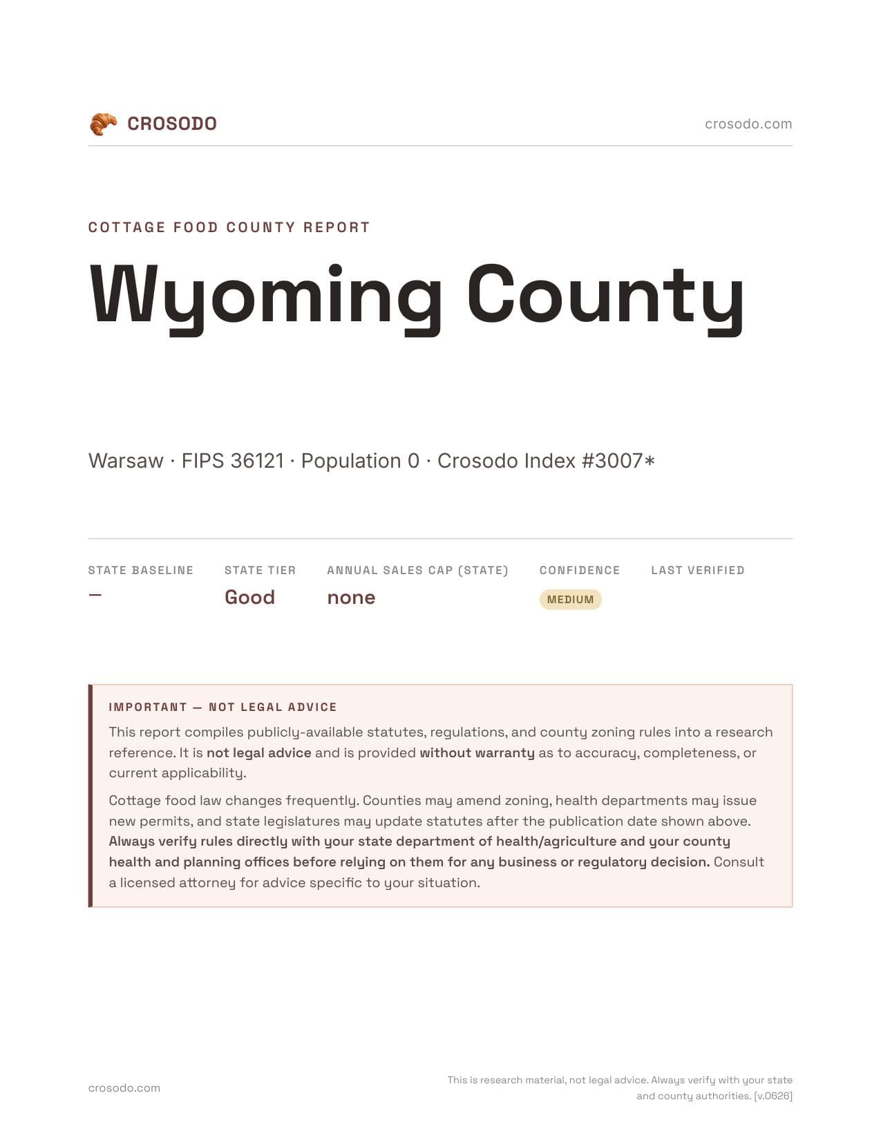 Cover of Wyoming County county cottage food report