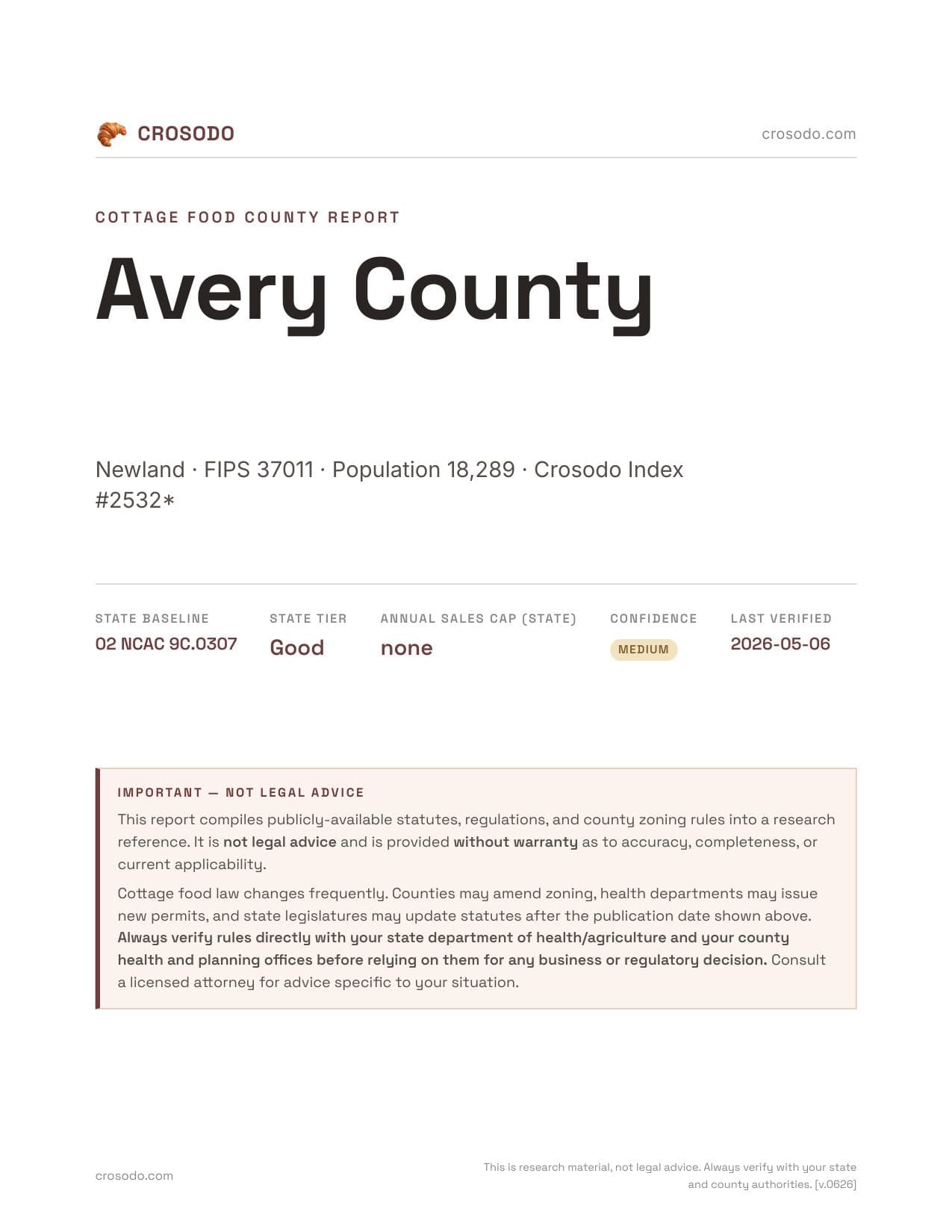 Cover of Avery County county cottage food report