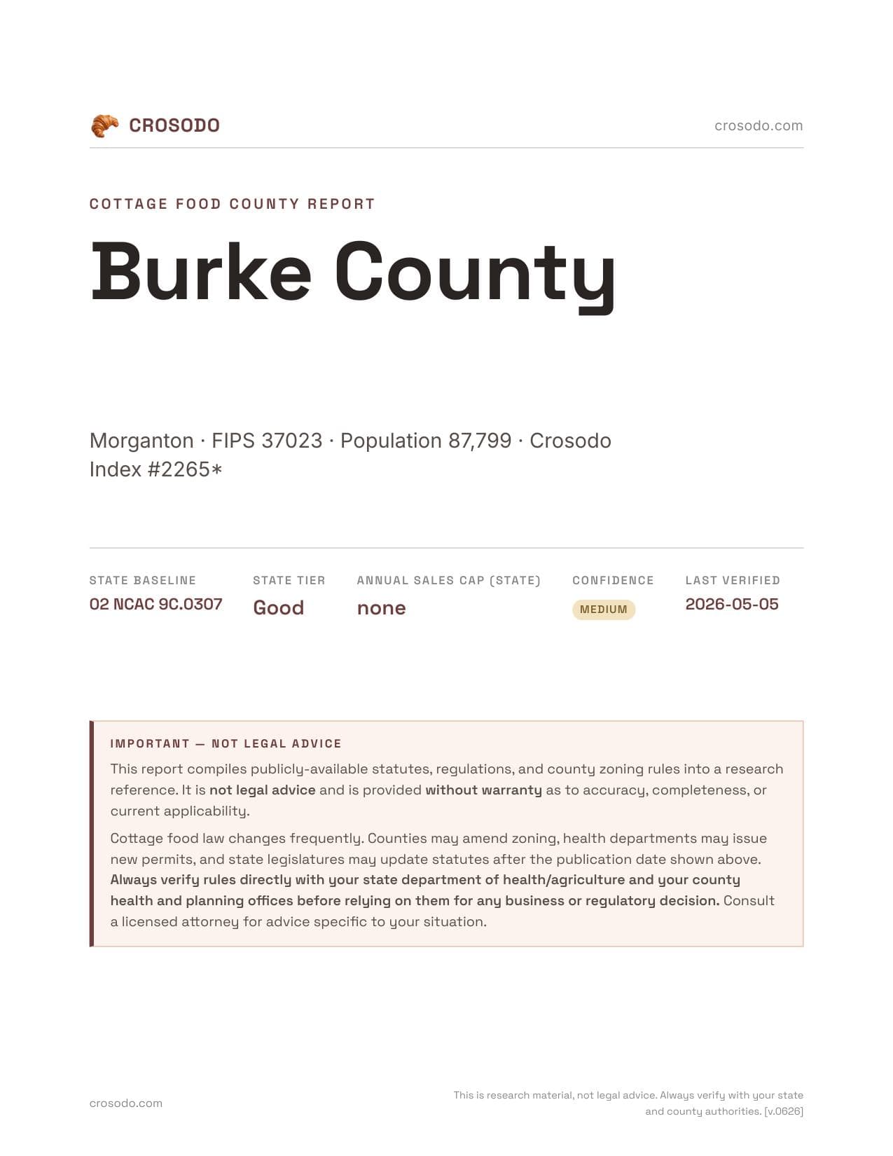 Cover of Burke County county cottage food report