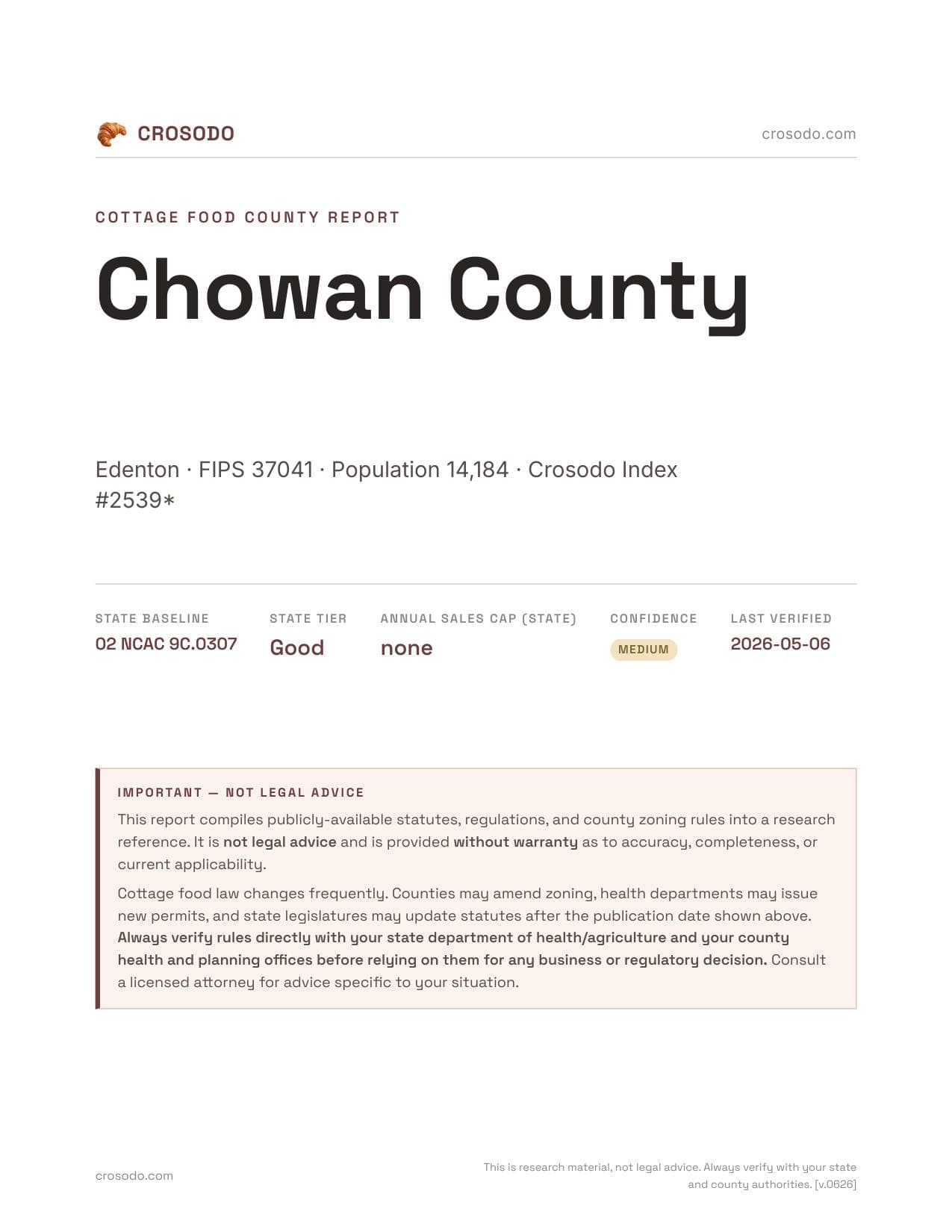 Cover of Chowan County county cottage food report
