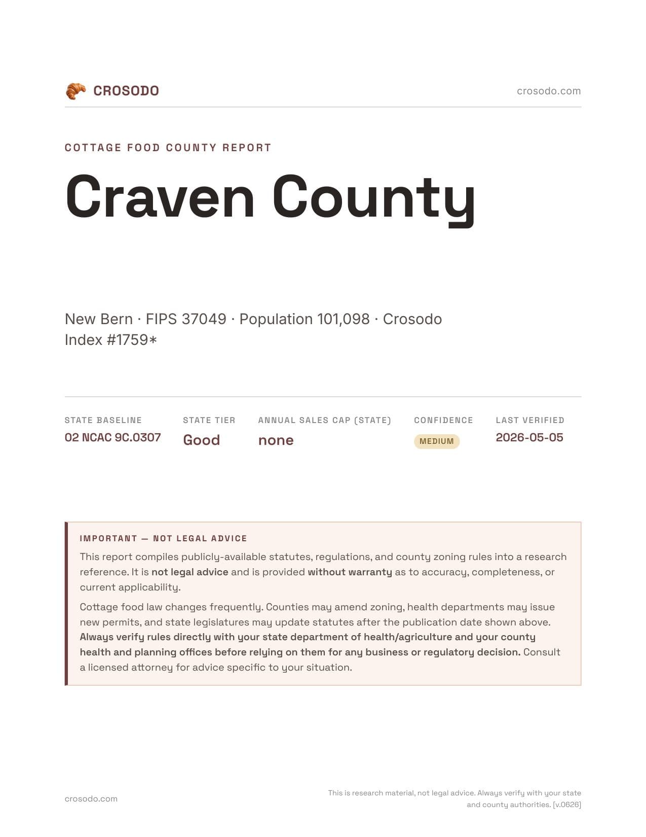 Cover of Craven County county cottage food report