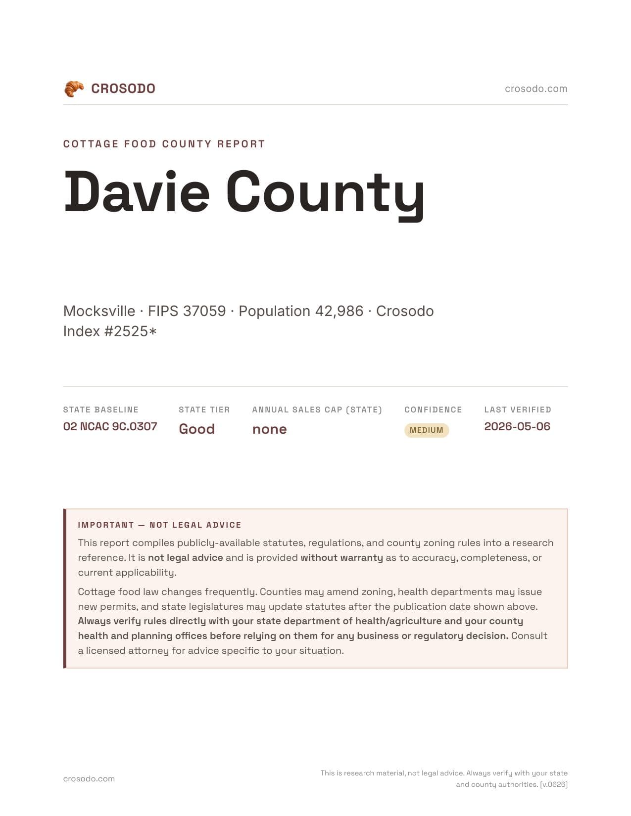 Cover of Davie County county cottage food report