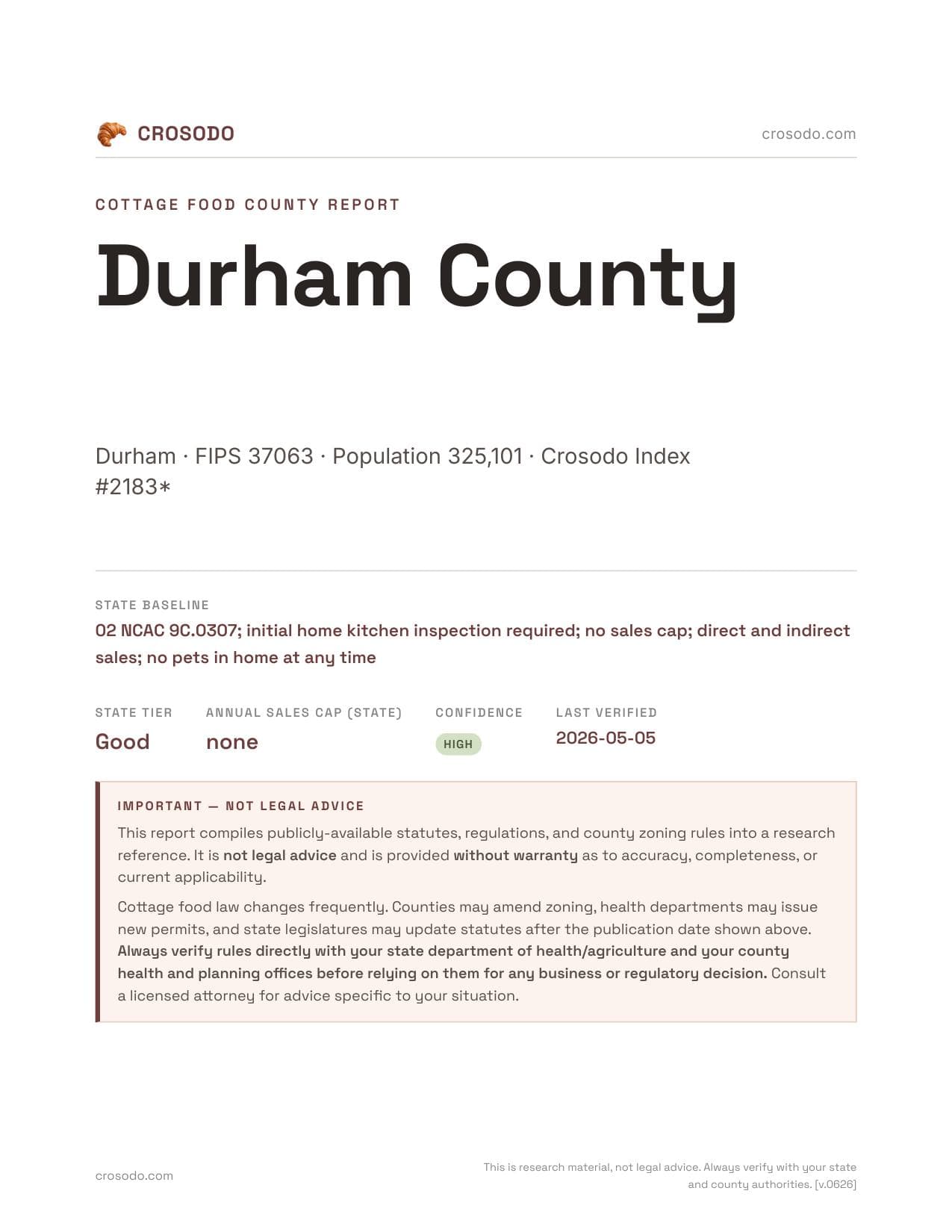 Cover of Durham County county cottage food report
