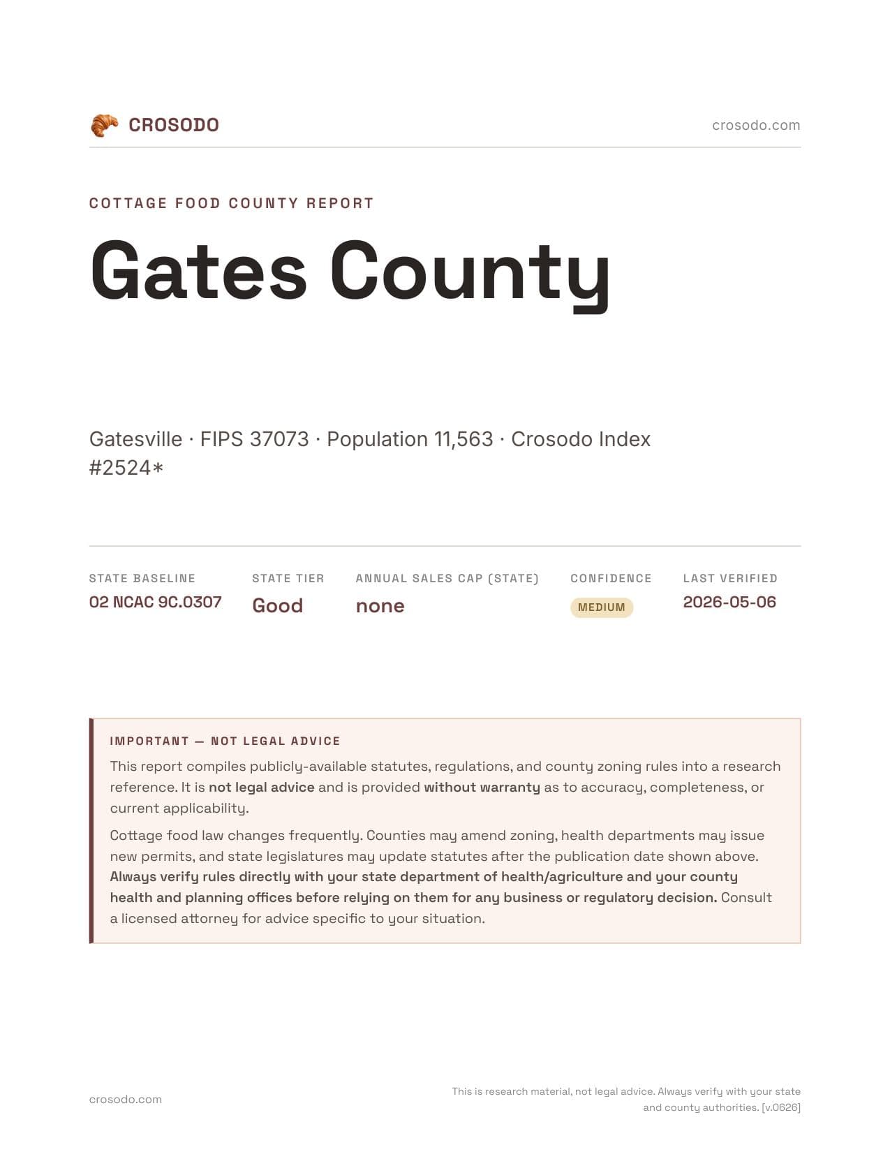 Cover of Gates County county cottage food report