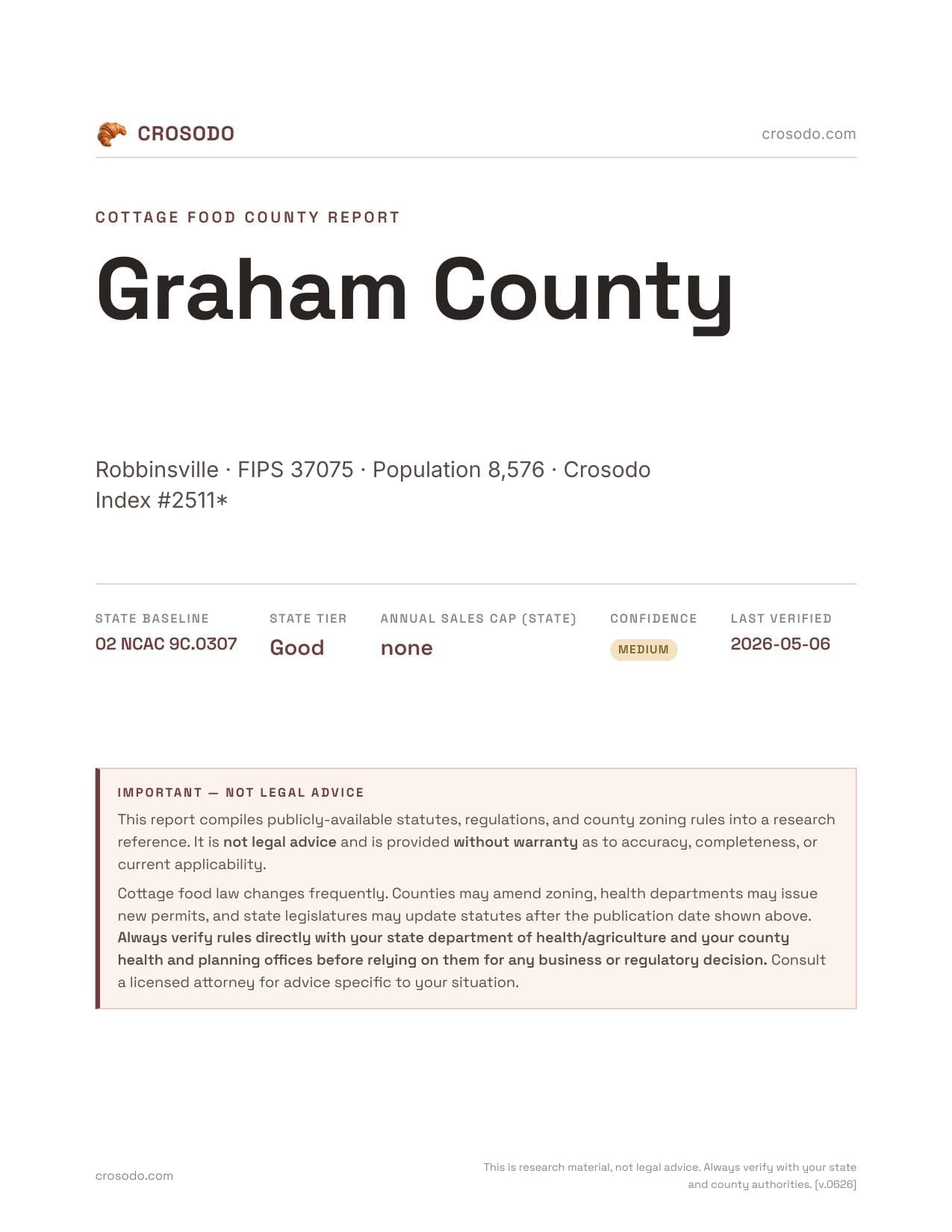 Cover of Graham County county cottage food report