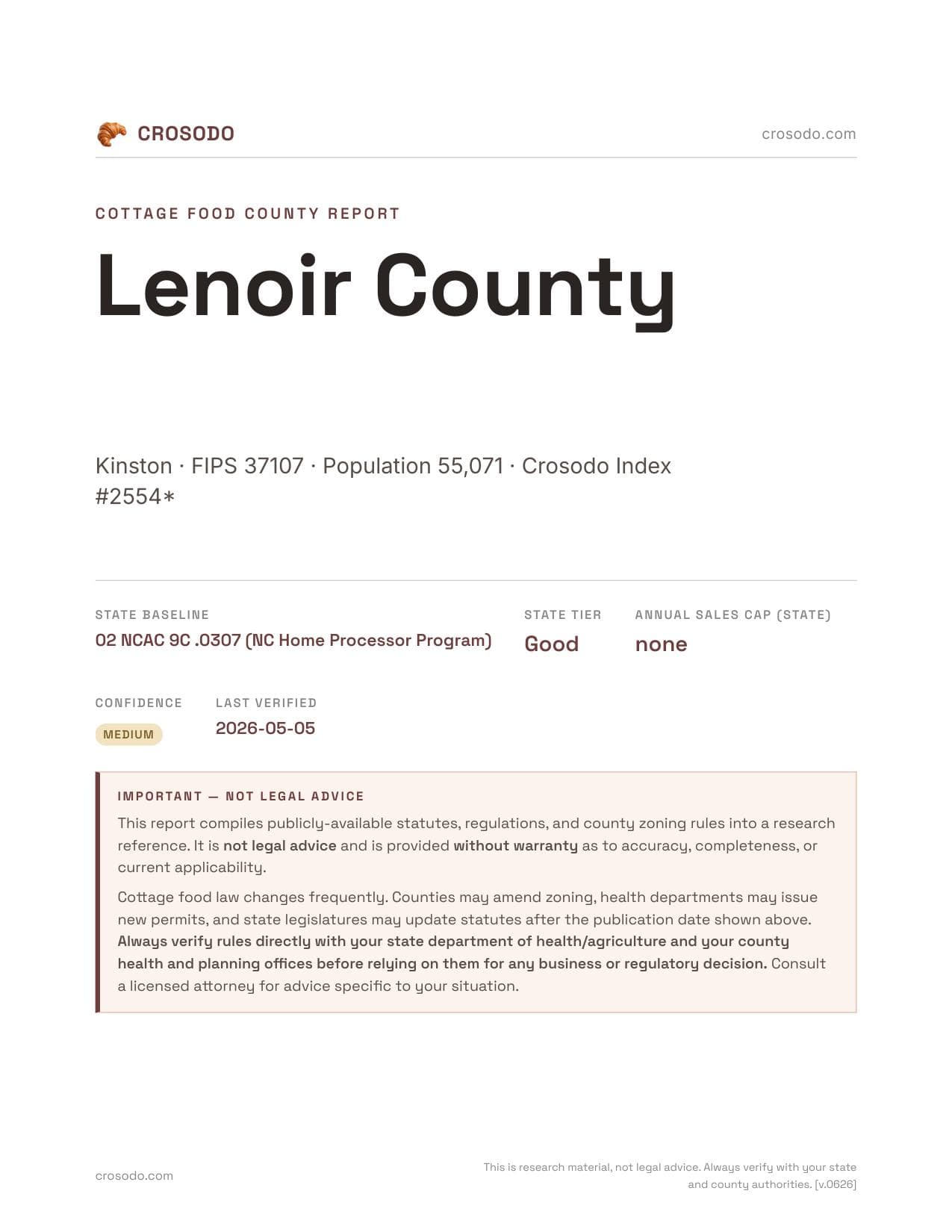 Cover of Lenoir County county cottage food report