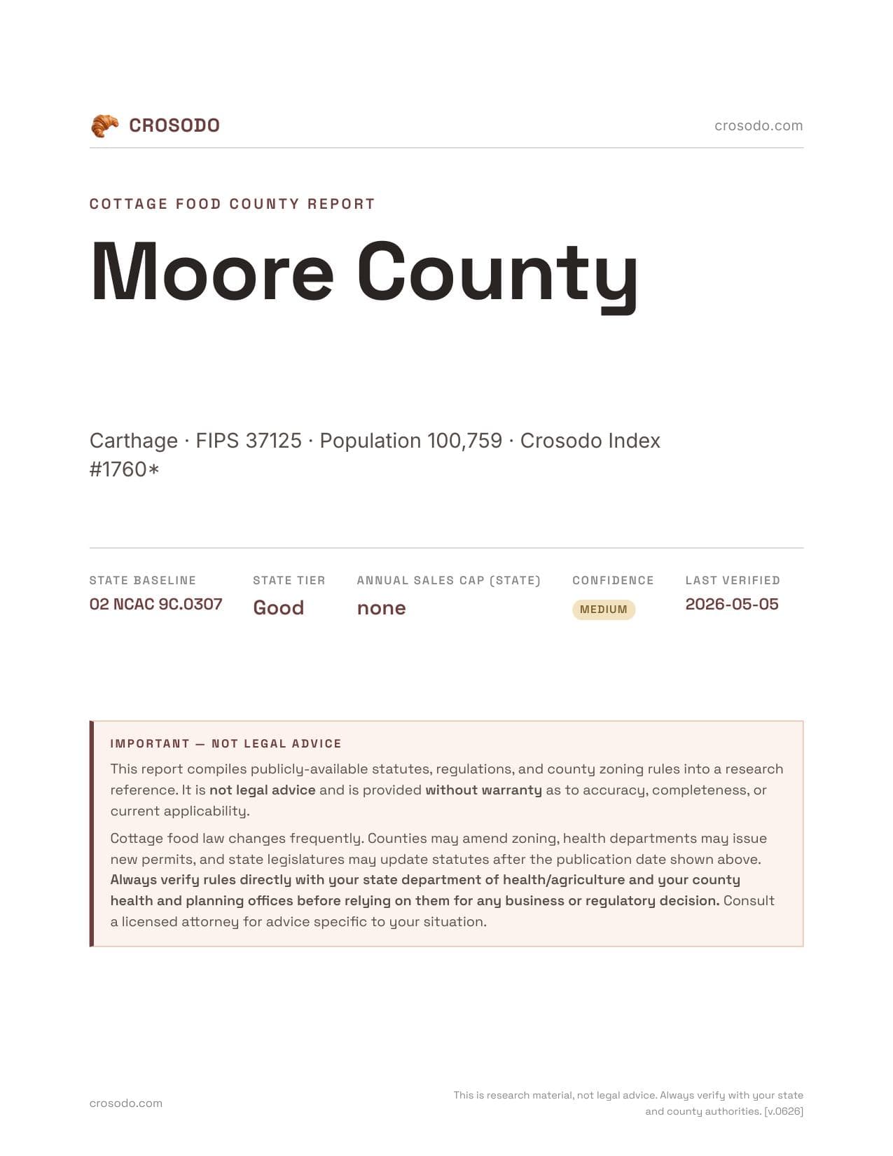 Cover of Moore County county cottage food report