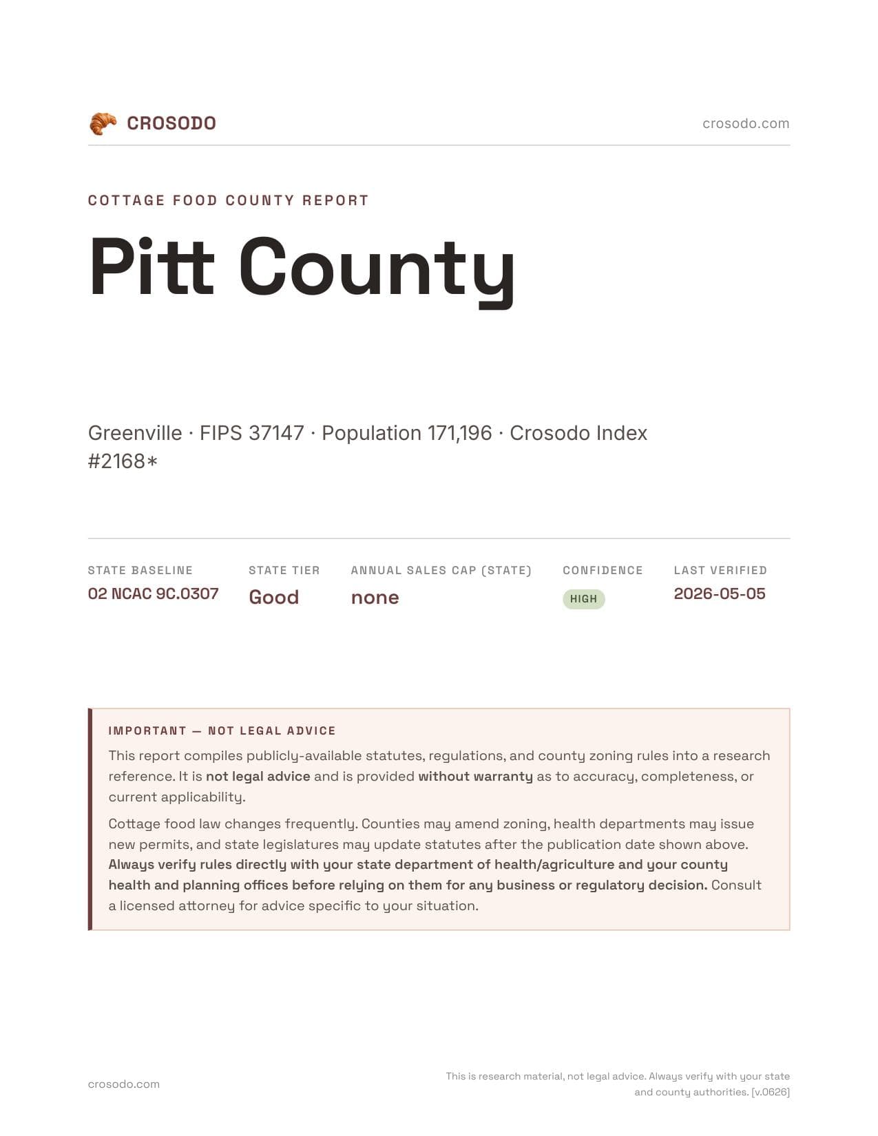 Cover of Pitt County county cottage food report