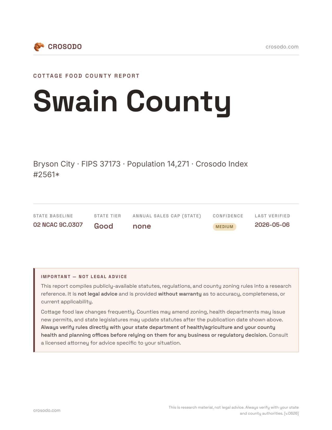 Cover of Swain County county cottage food report