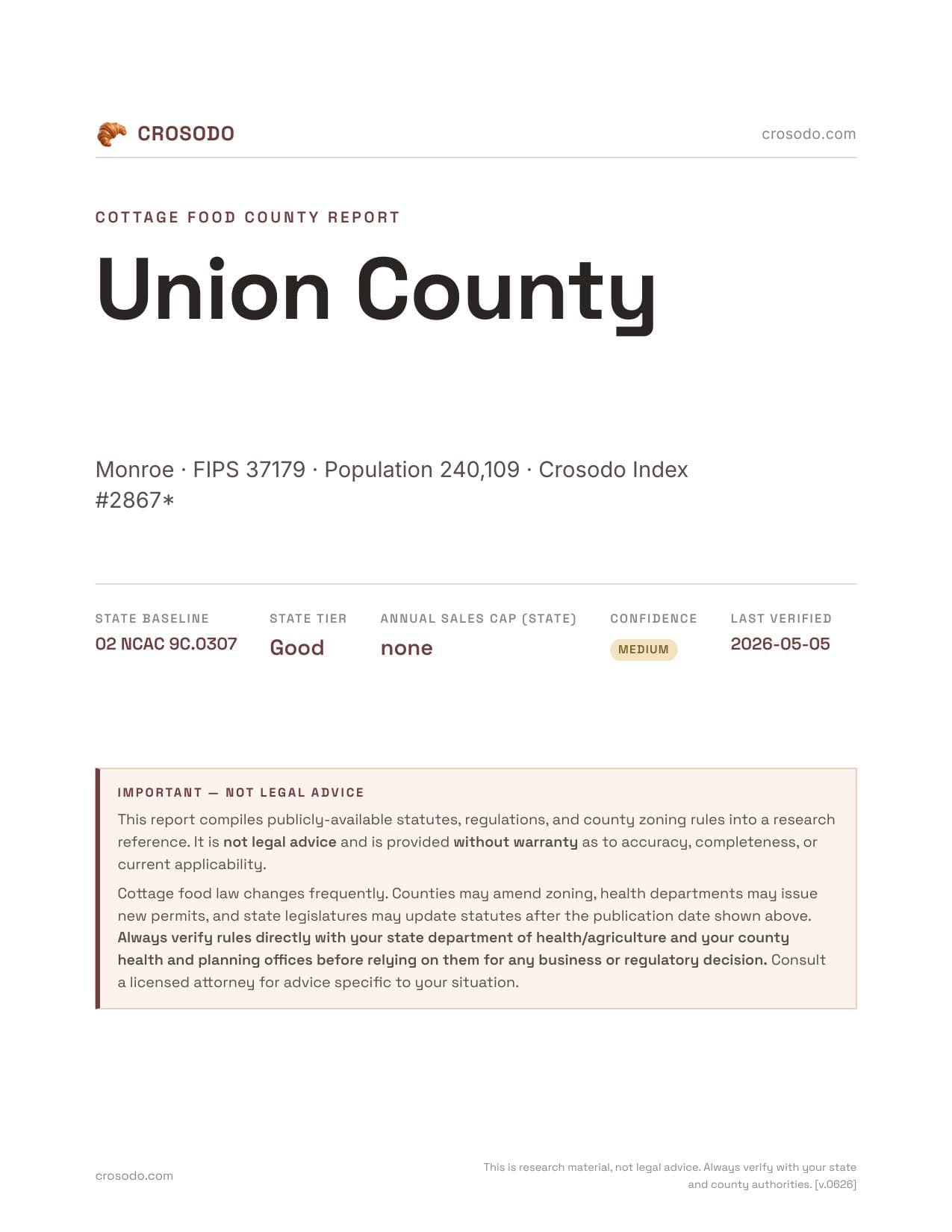 Cover of Union County county cottage food report