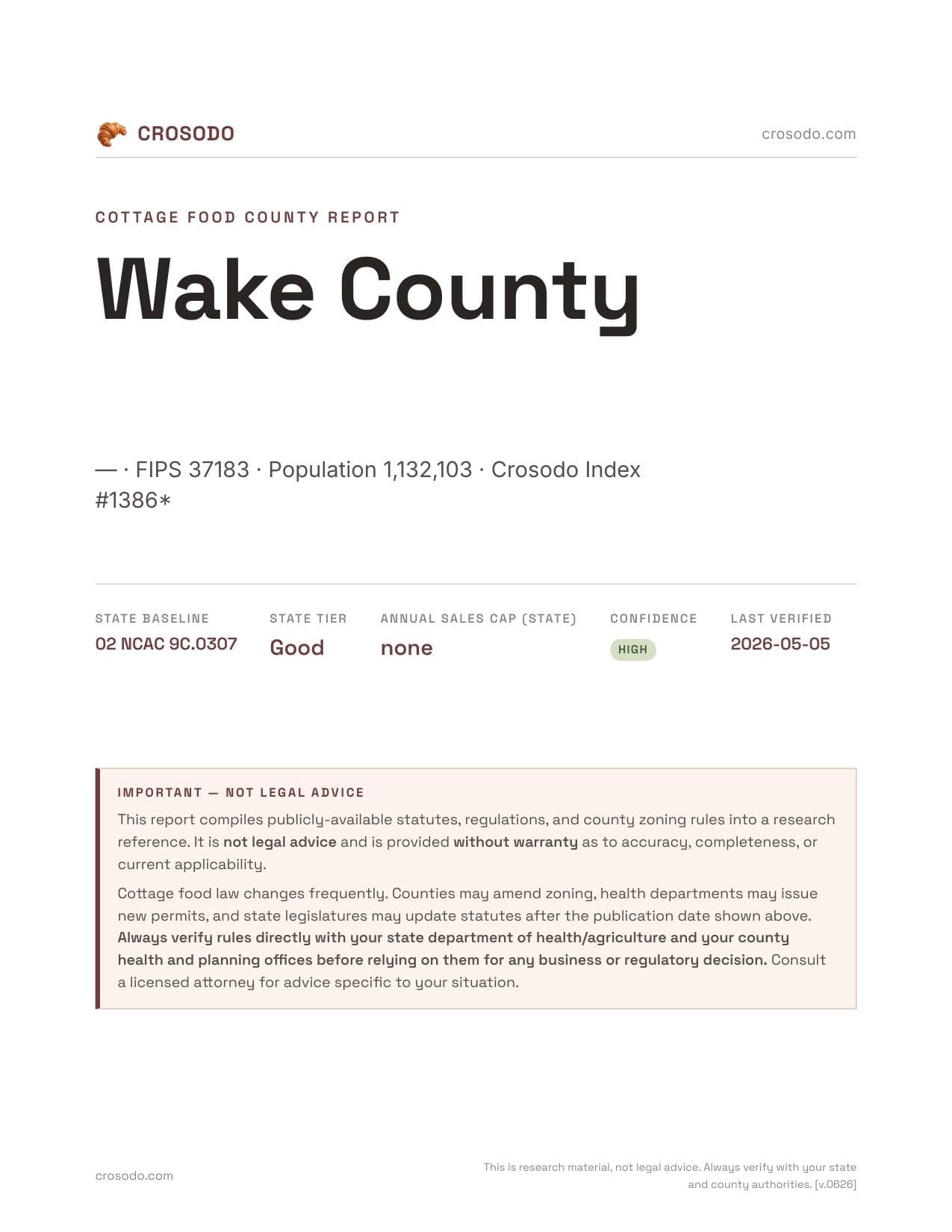 Cover of Wake County county cottage food report