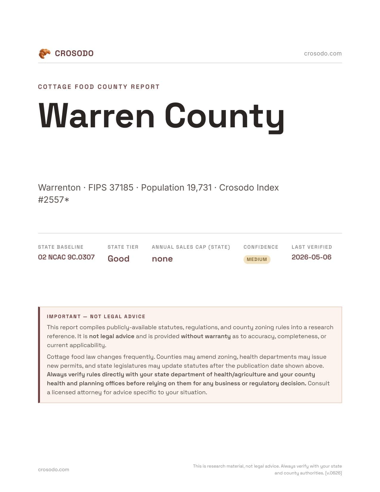 Cover of Warren County county cottage food report