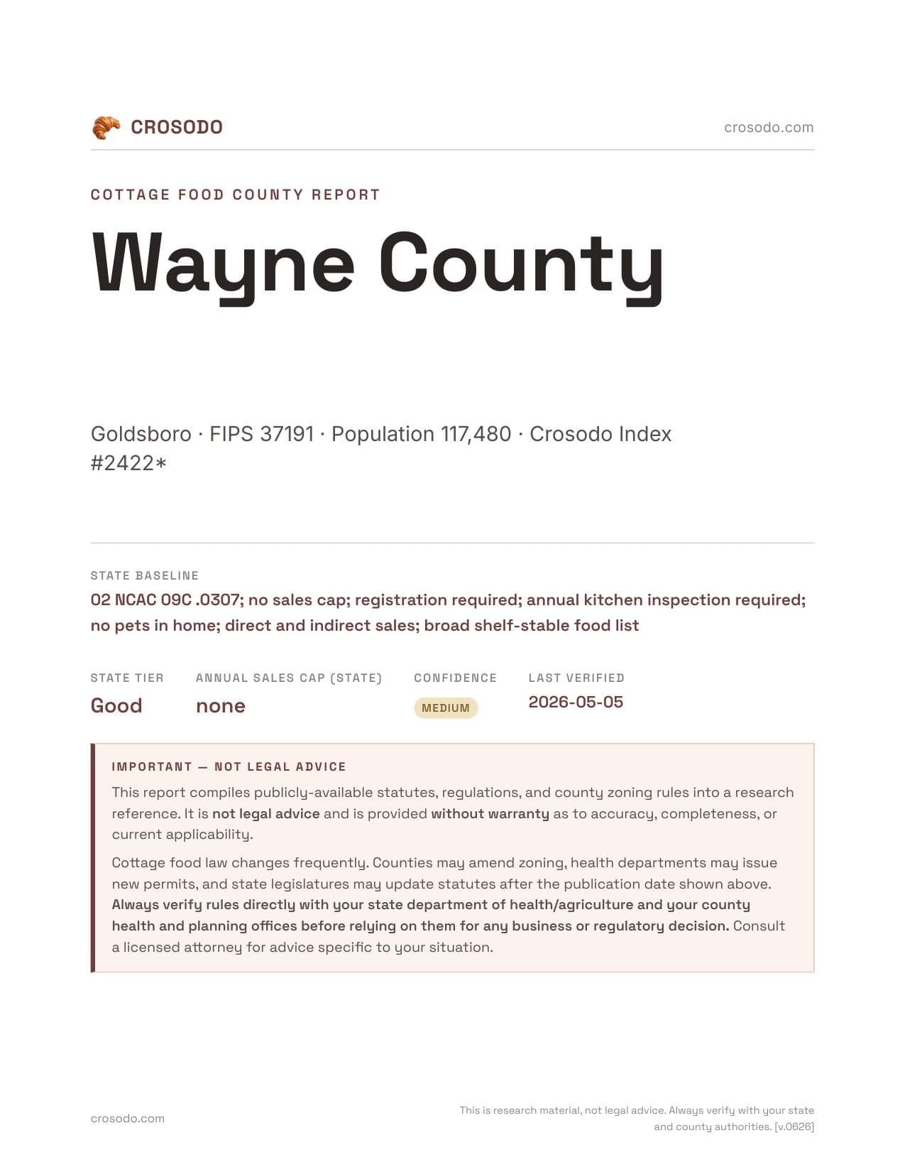 Cover of Wayne County county cottage food report