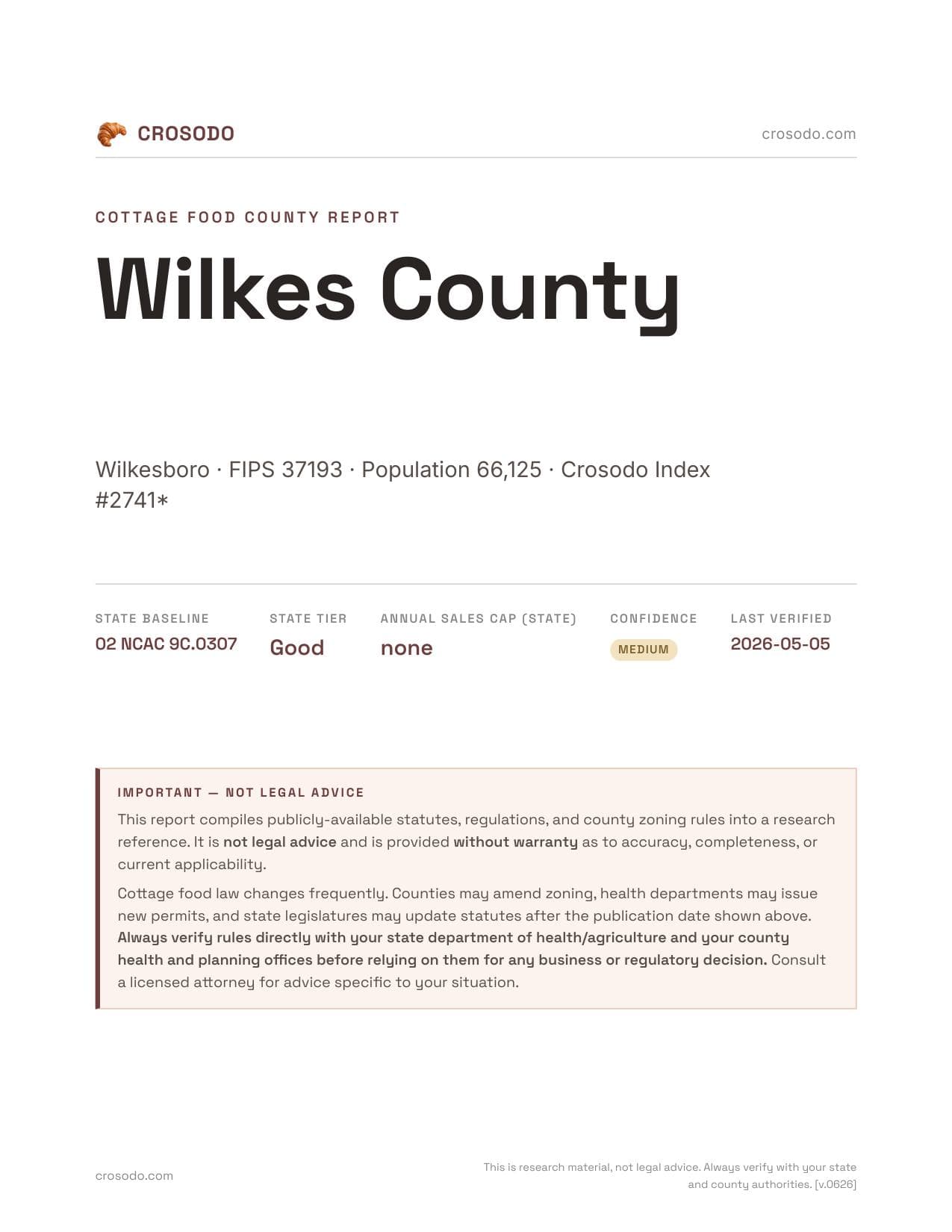 Cover of Wilkes County county cottage food report