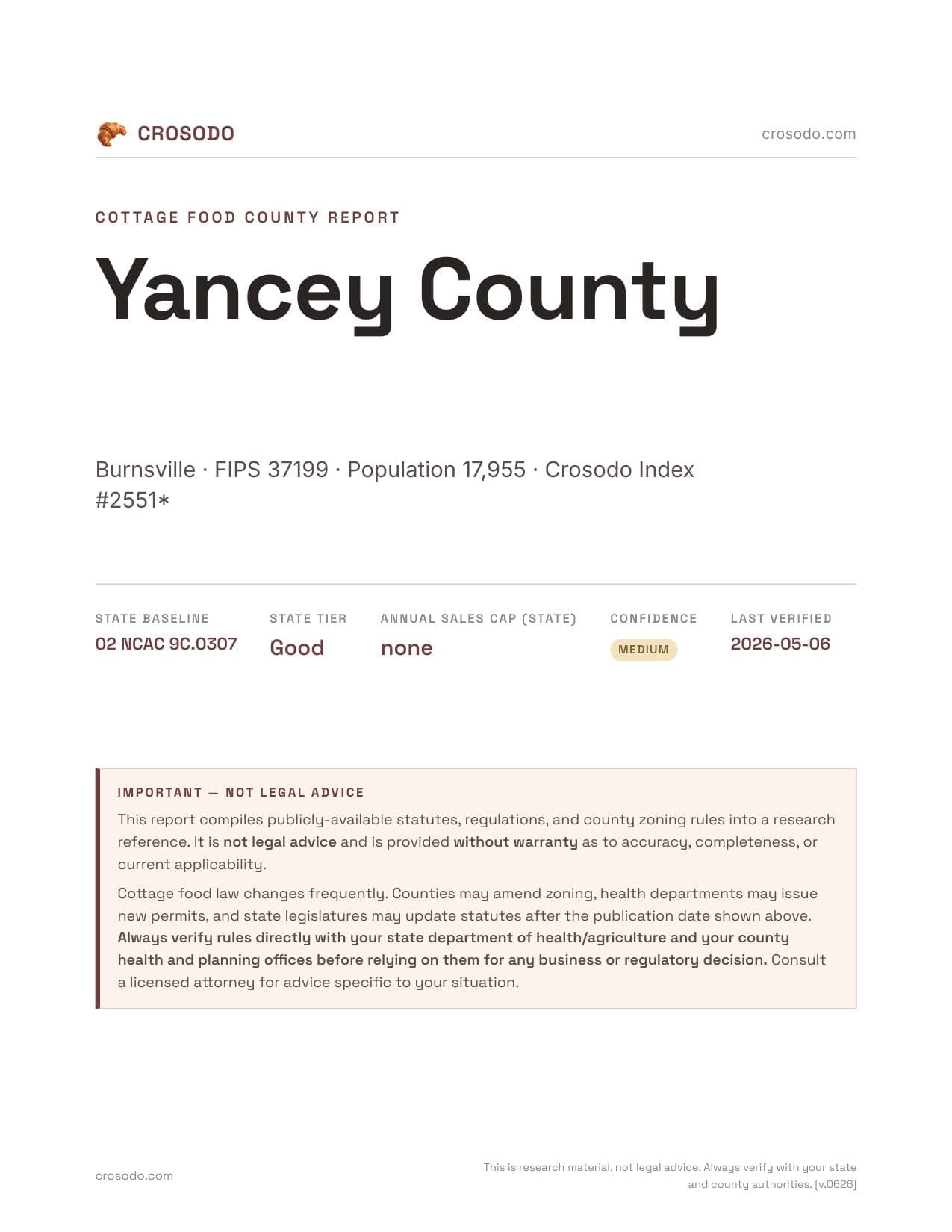 Cover of Yancey County county cottage food report