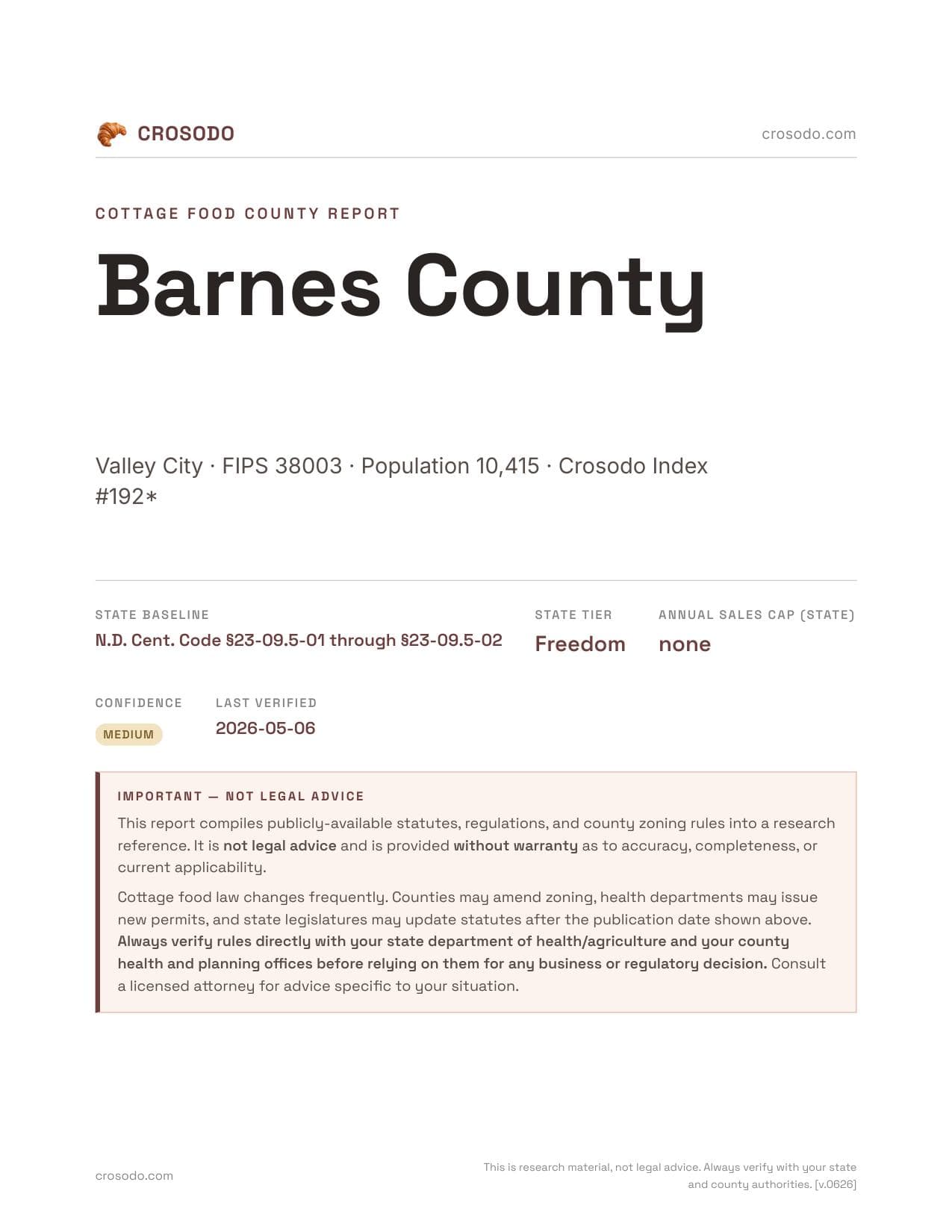 Cover of Barnes County county cottage food report