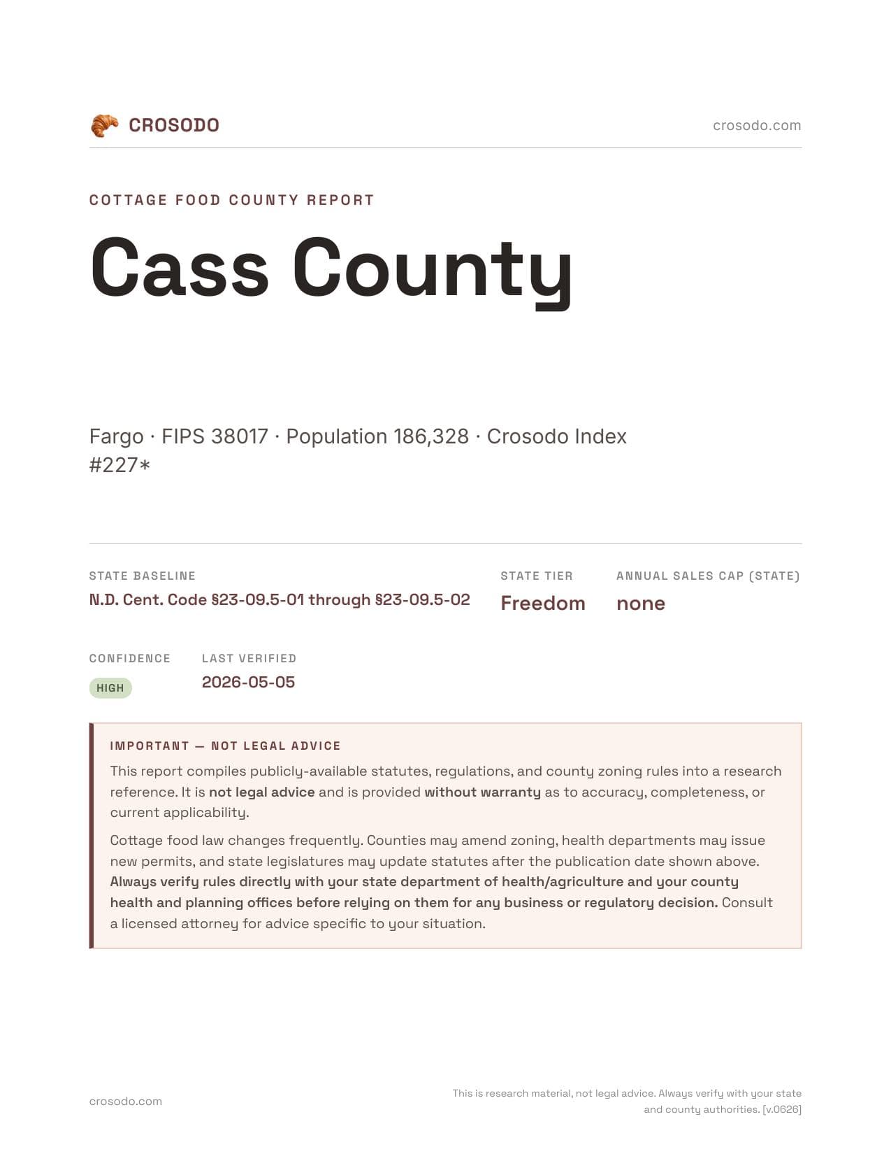 Cover of Cass County county cottage food report