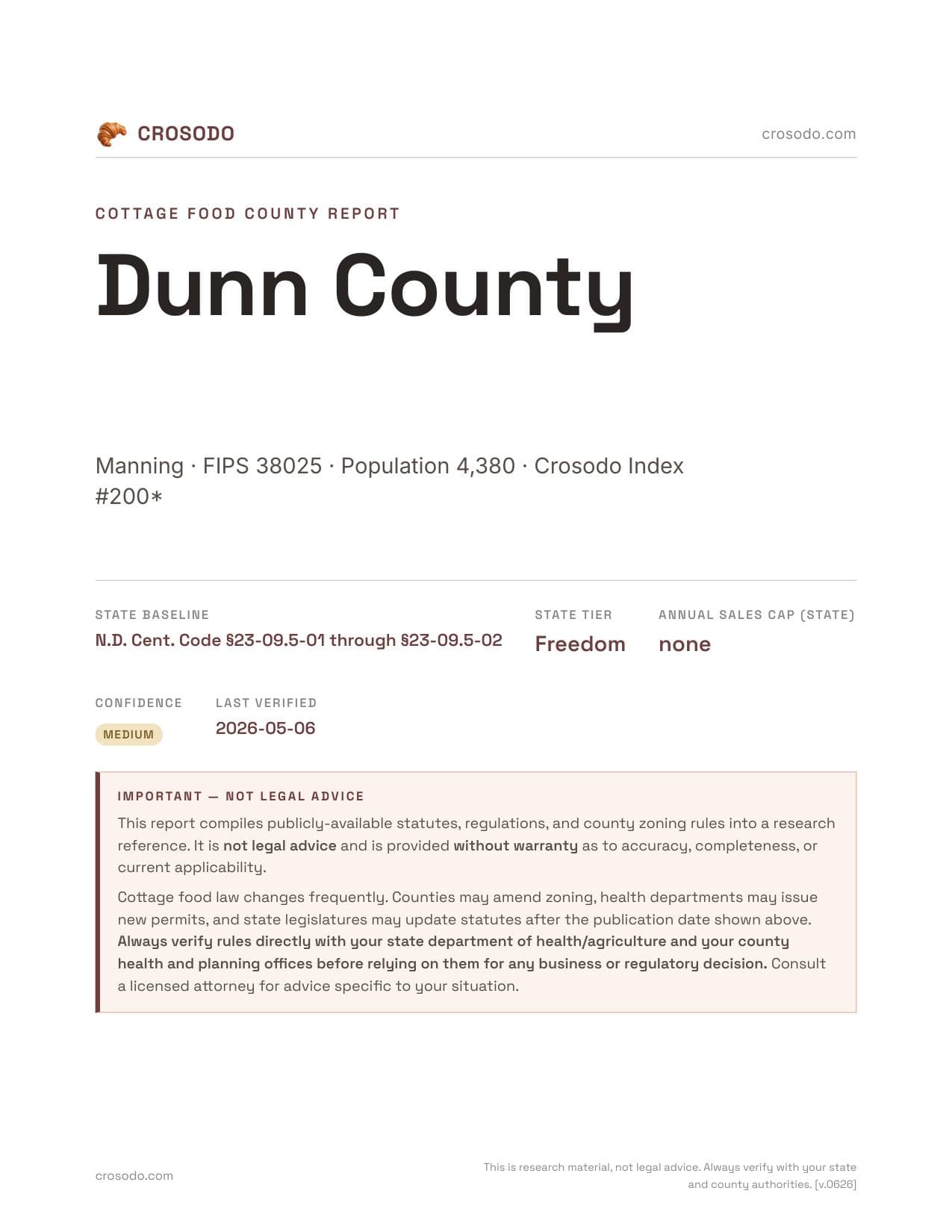 Cover of Dunn County county cottage food report