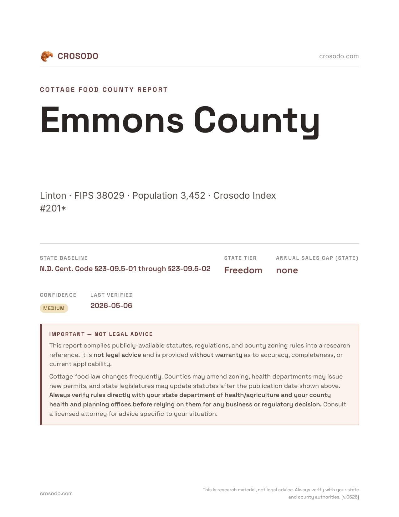 Cover of Emmons County county cottage food report