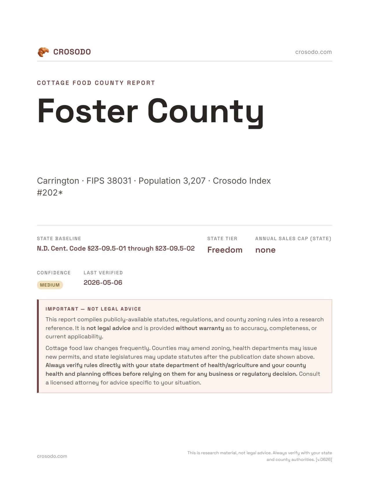 Cover of Foster County county cottage food report