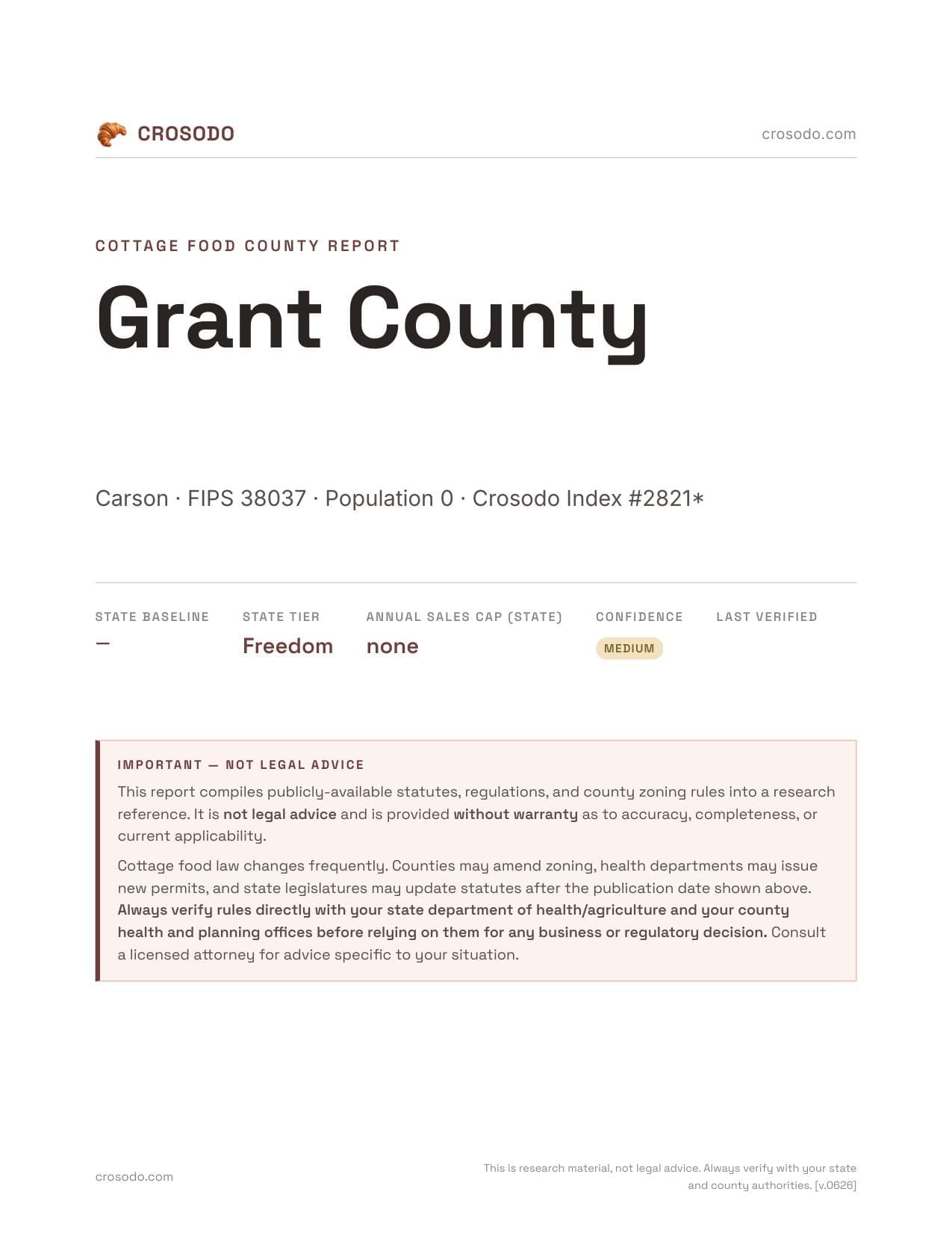 Cover of Grant County county cottage food report