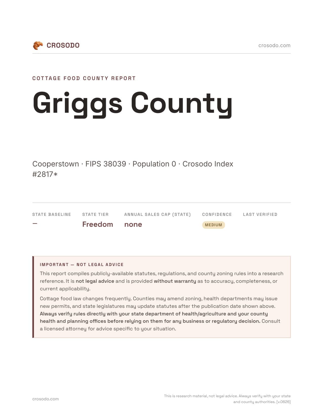 Cover of Griggs County county cottage food report