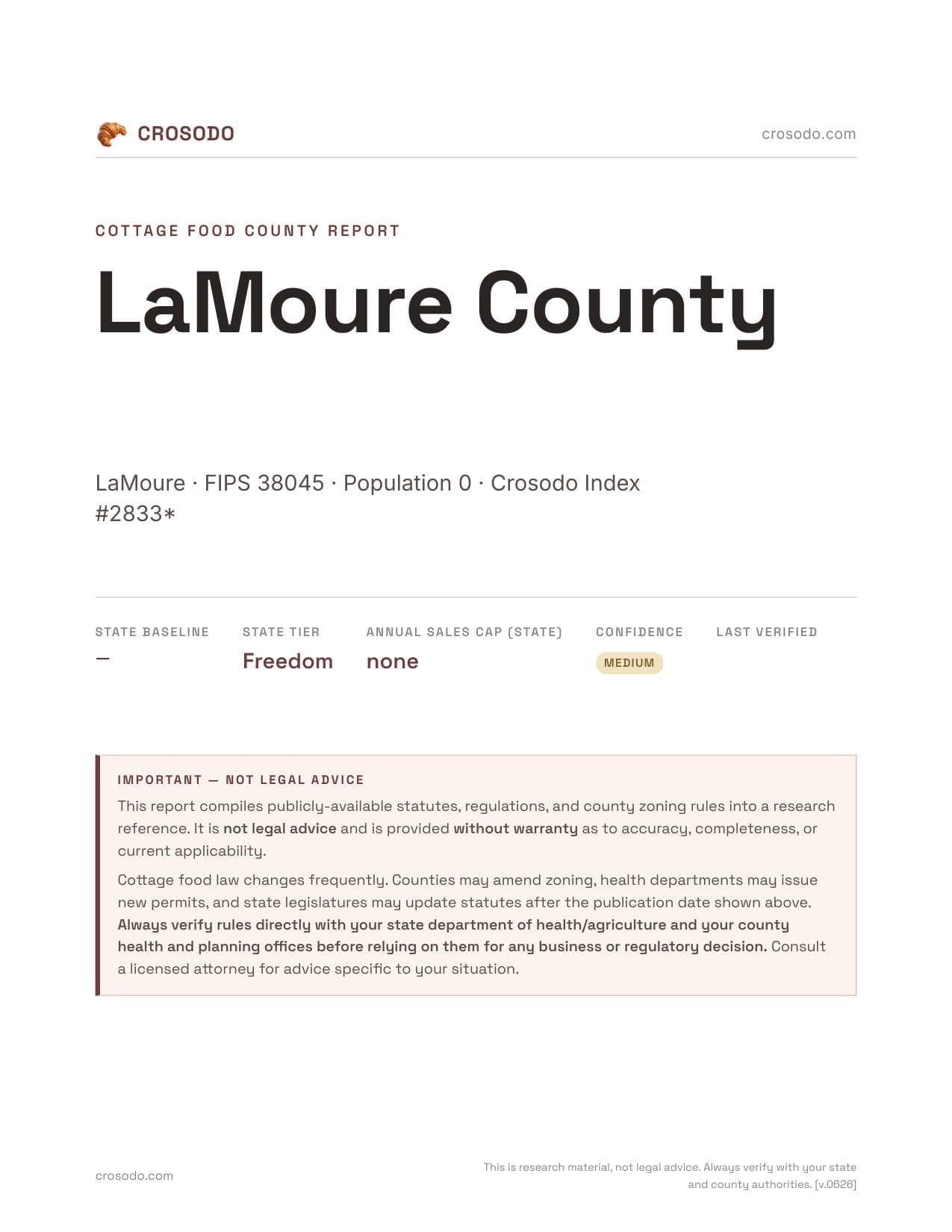 Cover of LaMoure County county cottage food report