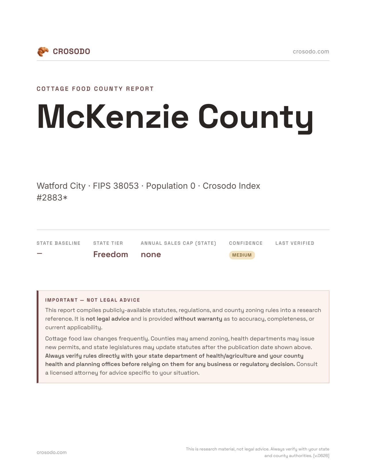 Cover of McKenzie County county cottage food report