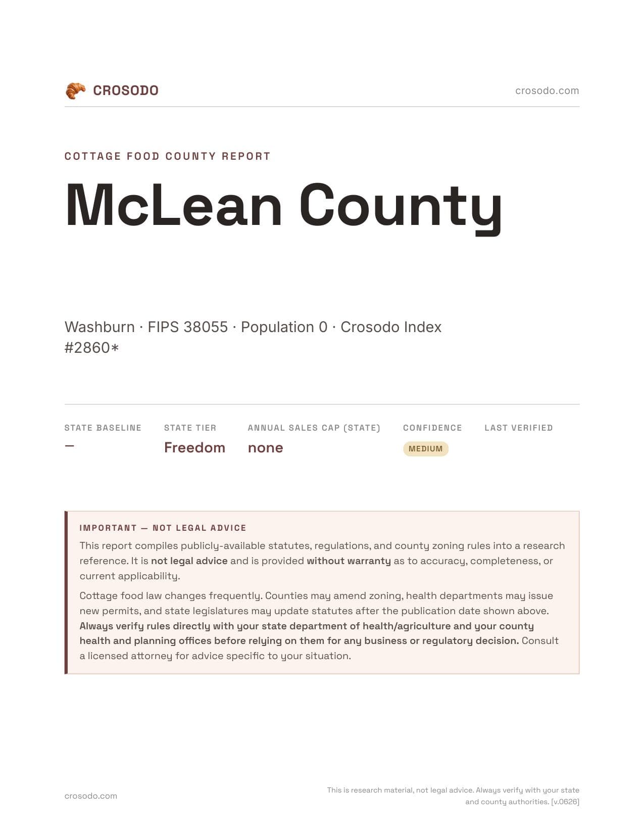 Cover of McLean County county cottage food report