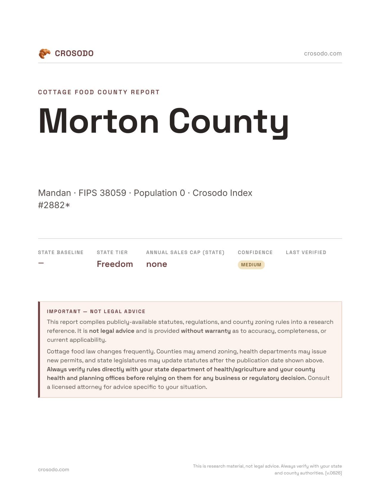 Cover of Morton County county cottage food report