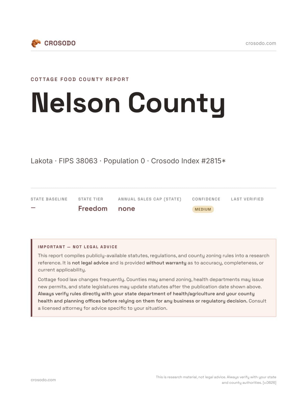 Cover of Nelson County county cottage food report
