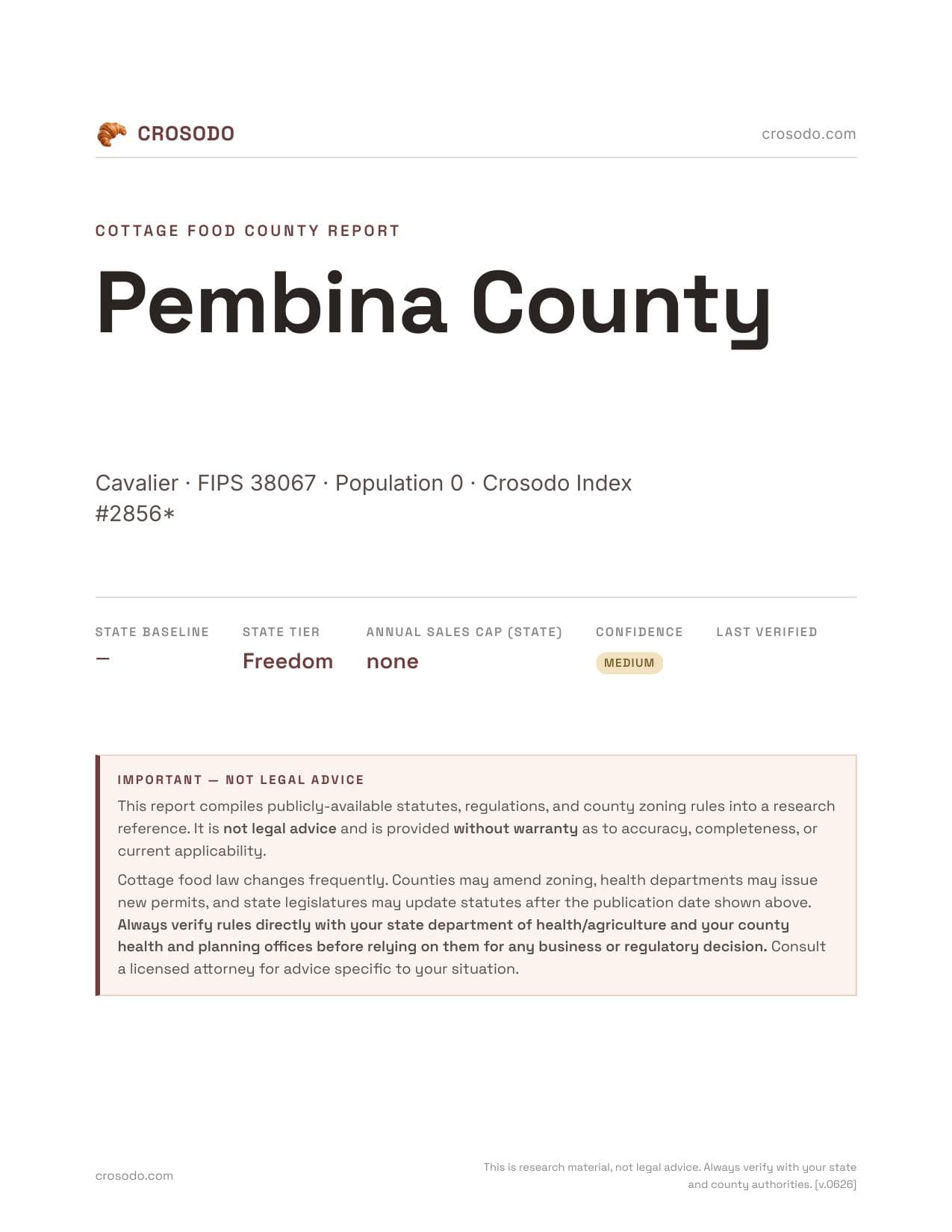Cover of Pembina County county cottage food report