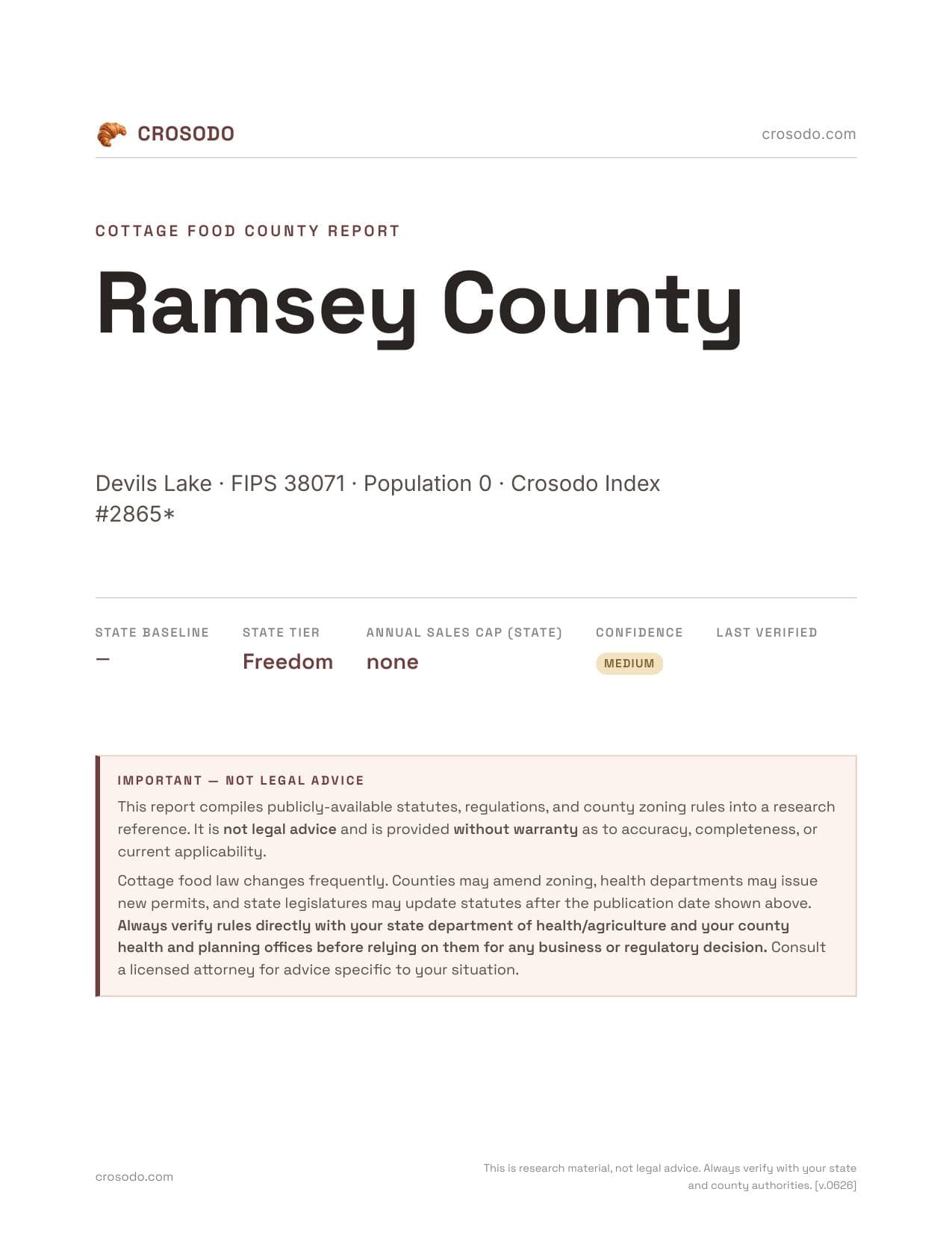 Cover of Ramsey County county cottage food report