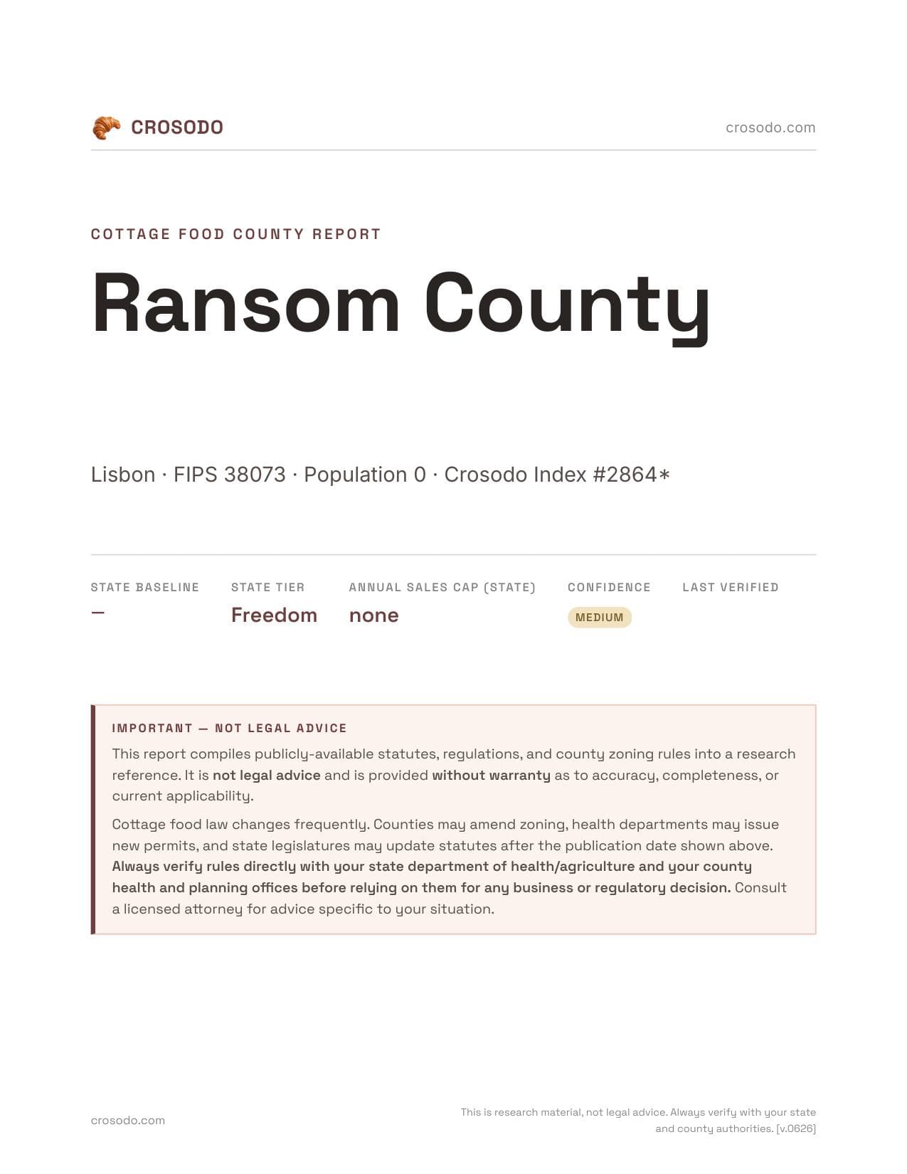 Cover of Ransom County county cottage food report