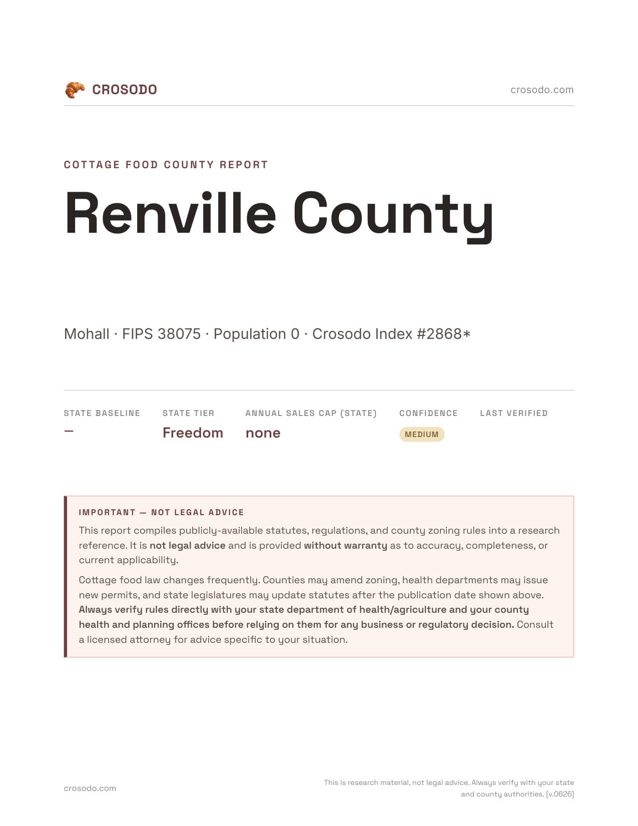 Cover of Renville County county cottage food report