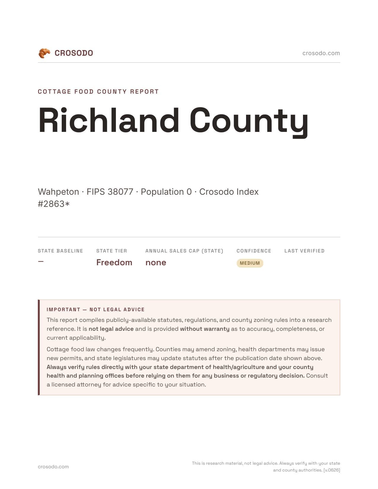 Cover of Richland County county cottage food report