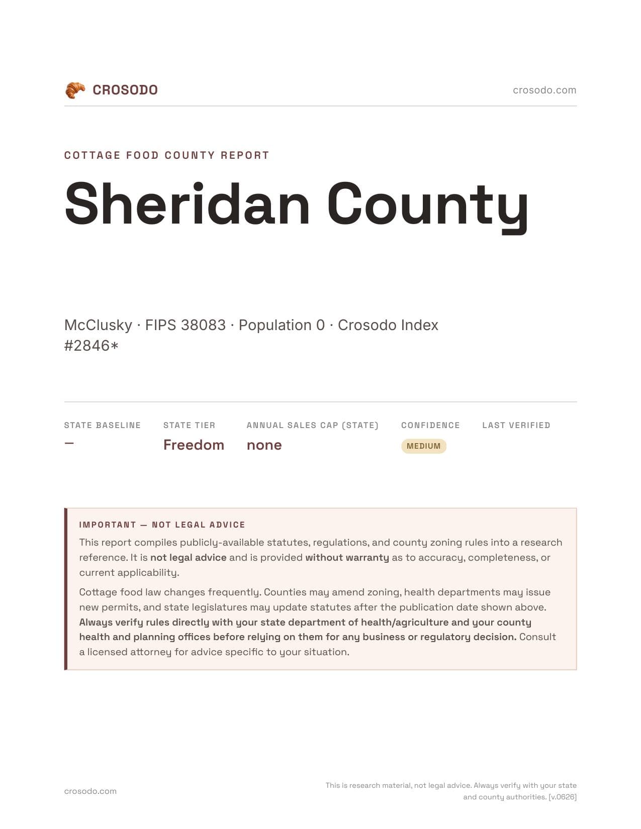 Cover of Sheridan County county cottage food report