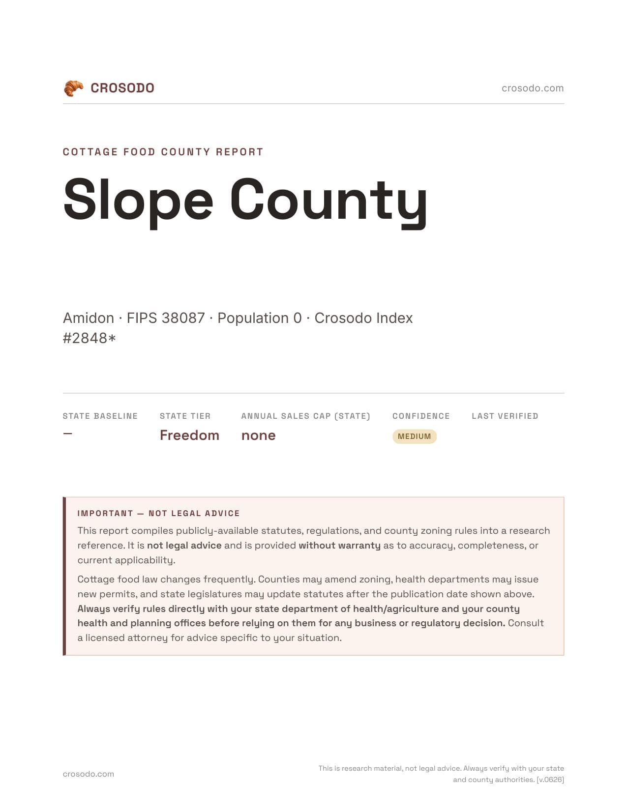 Cover of Slope County county cottage food report
